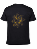 Mens Black Tee with Gold Tropical Leaf Design