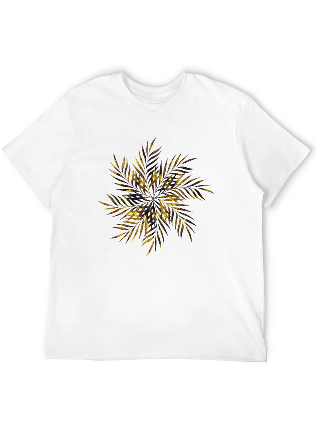 Mens Black Tee with Gold Tropical Leaf Design