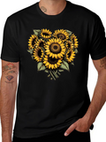Sunflower Bouquet Graphic Tee - Black Cotton T-Shirt