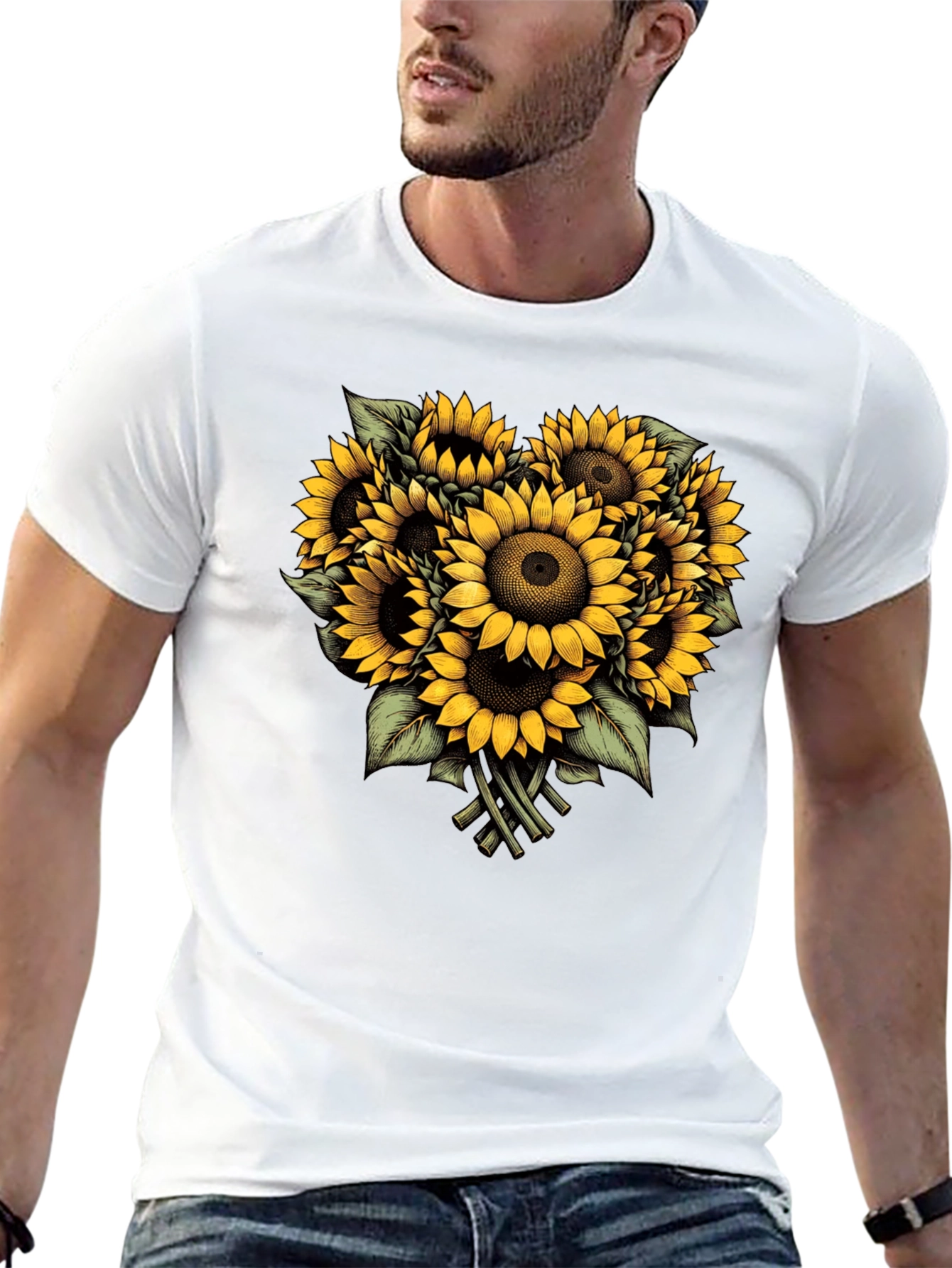 Sunflower Bouquet Graphic Tee - Black Cotton T-Shirt