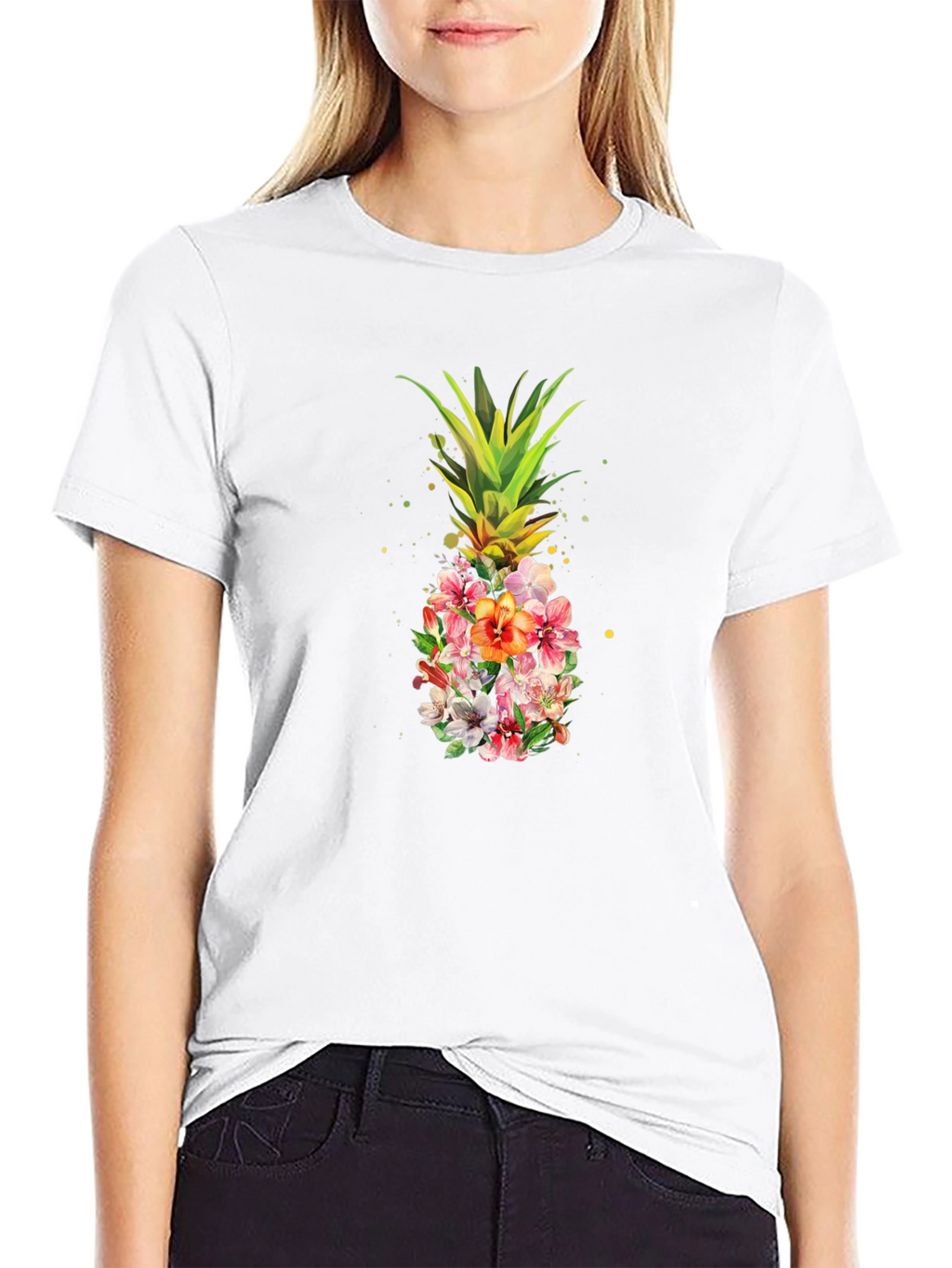 Floral Pineapple Graphic T-Shirt - Black