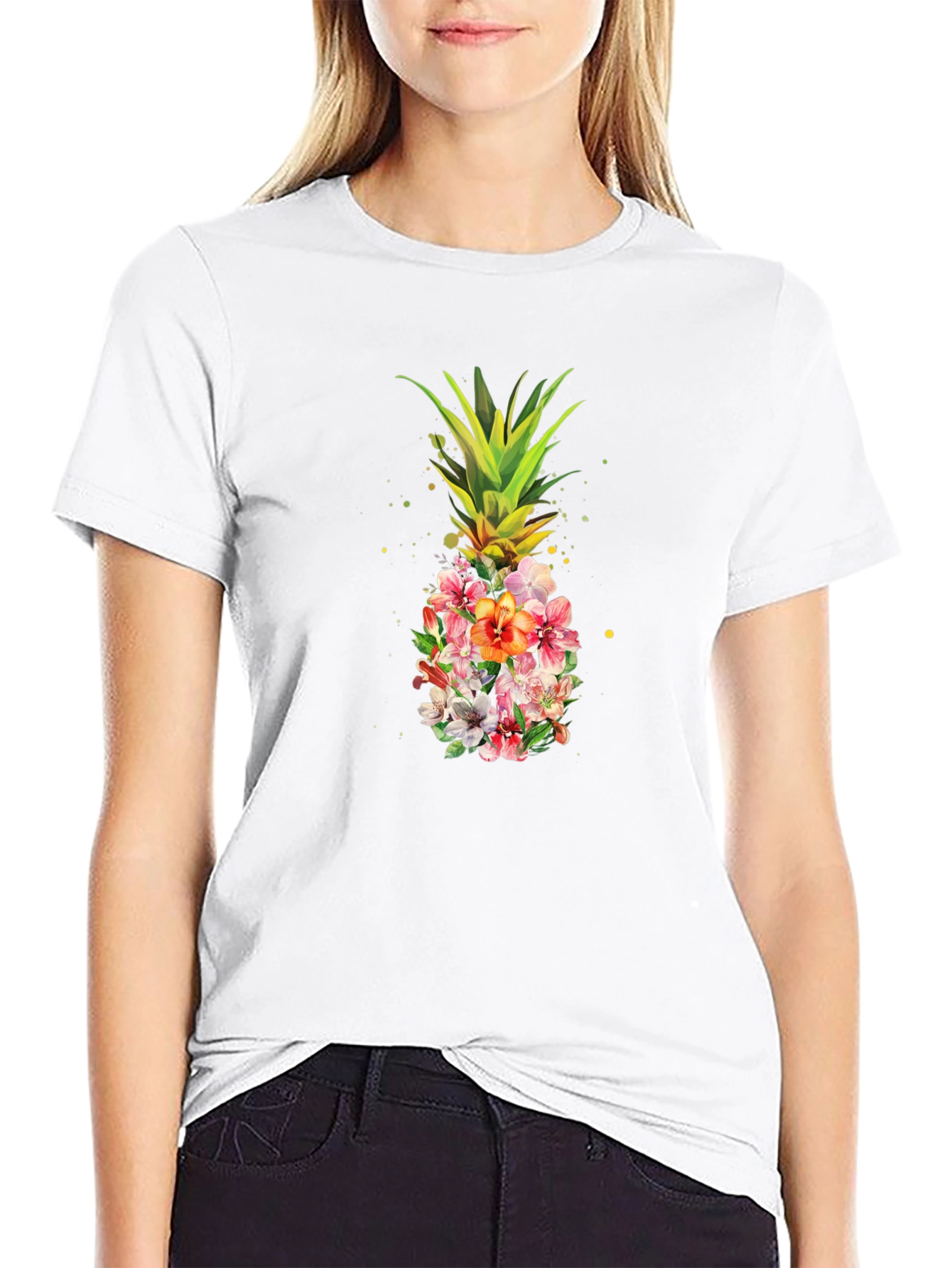 Floral Pineapple Graphic T-Shirt - Black