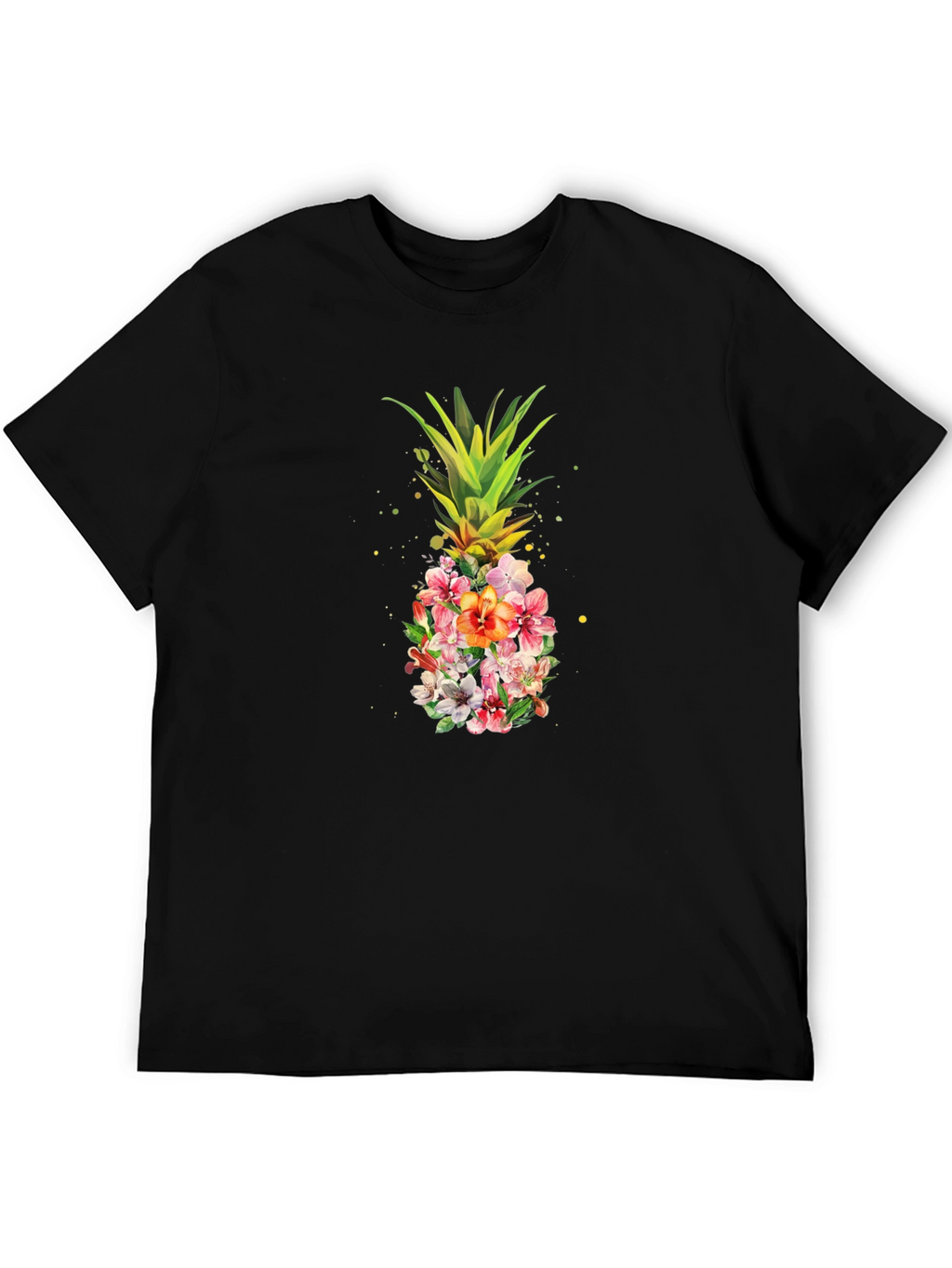 Floral Pineapple Graphic T-Shirt - Black
