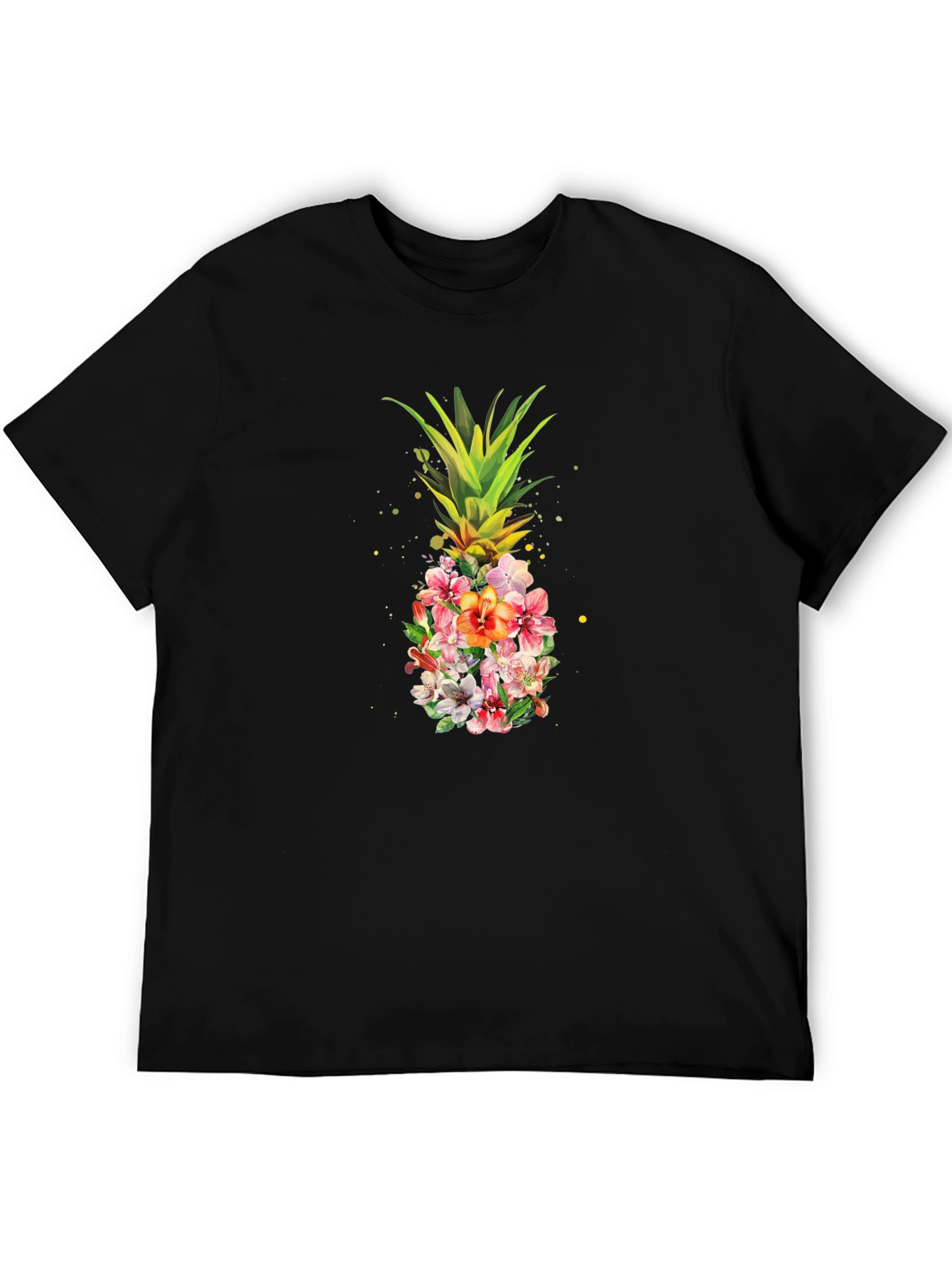 Floral Pineapple Graphic T-Shirt - Black