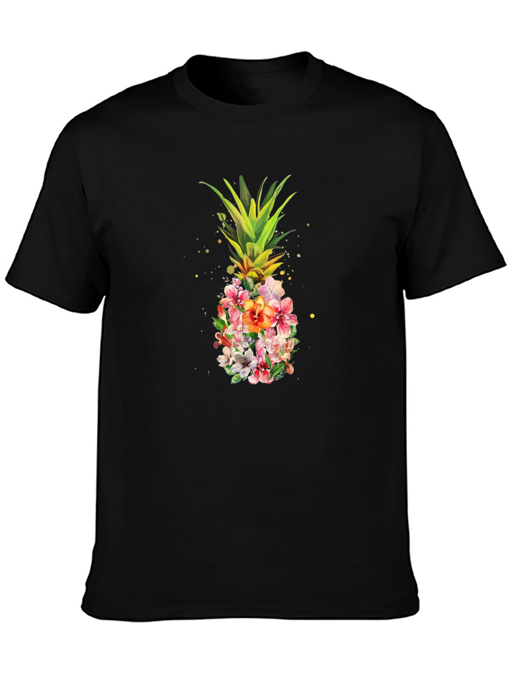 Floral Pineapple Graphic T-Shirt - Black