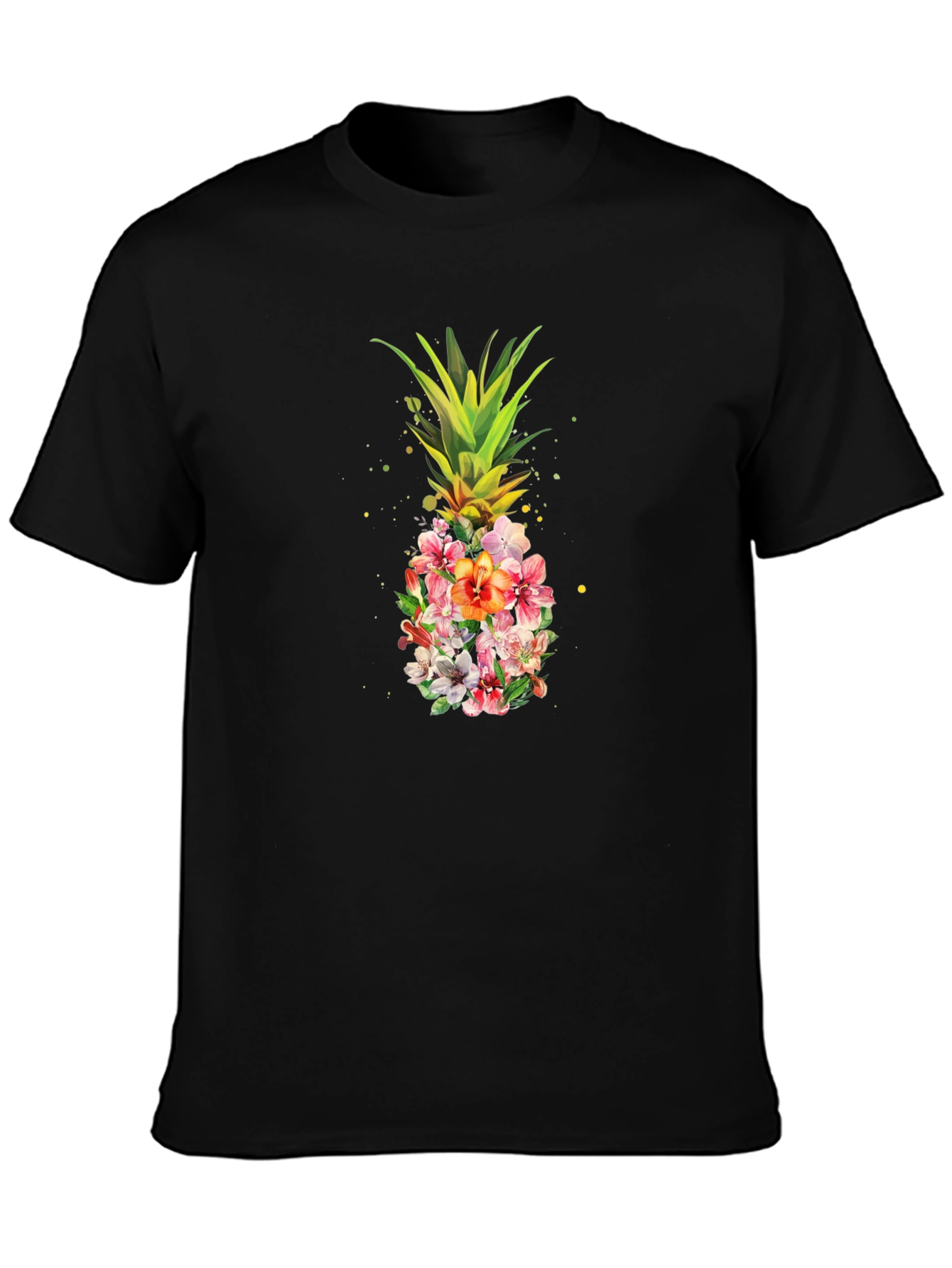 Floral Pineapple Graphic T-Shirt - Black