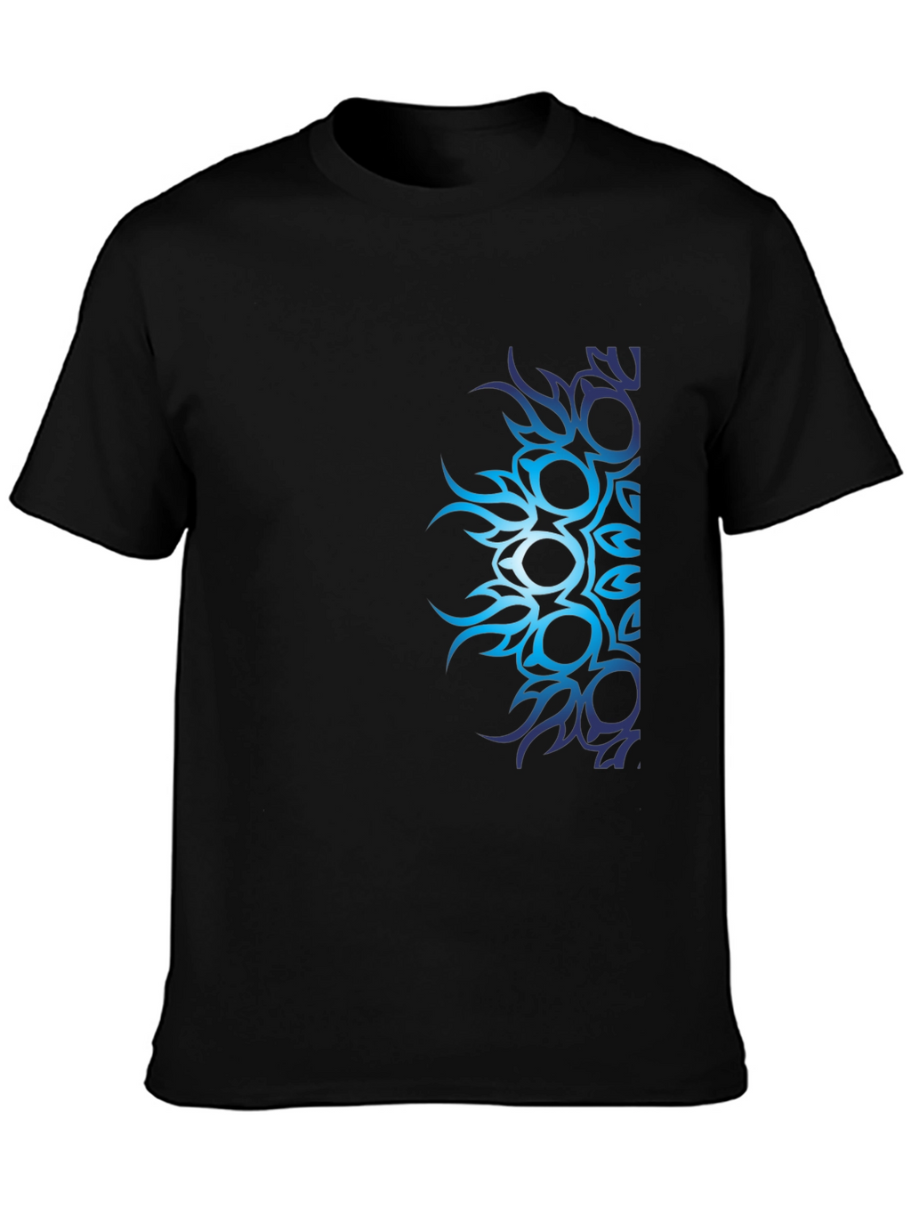 Mens Black T-Shirt with Blue Tribal Design