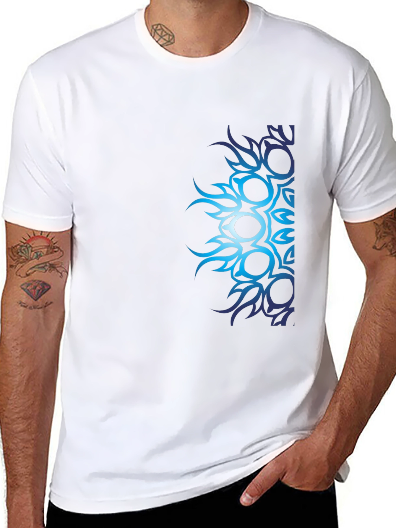 Mens Black T-Shirt with Blue Tribal Design