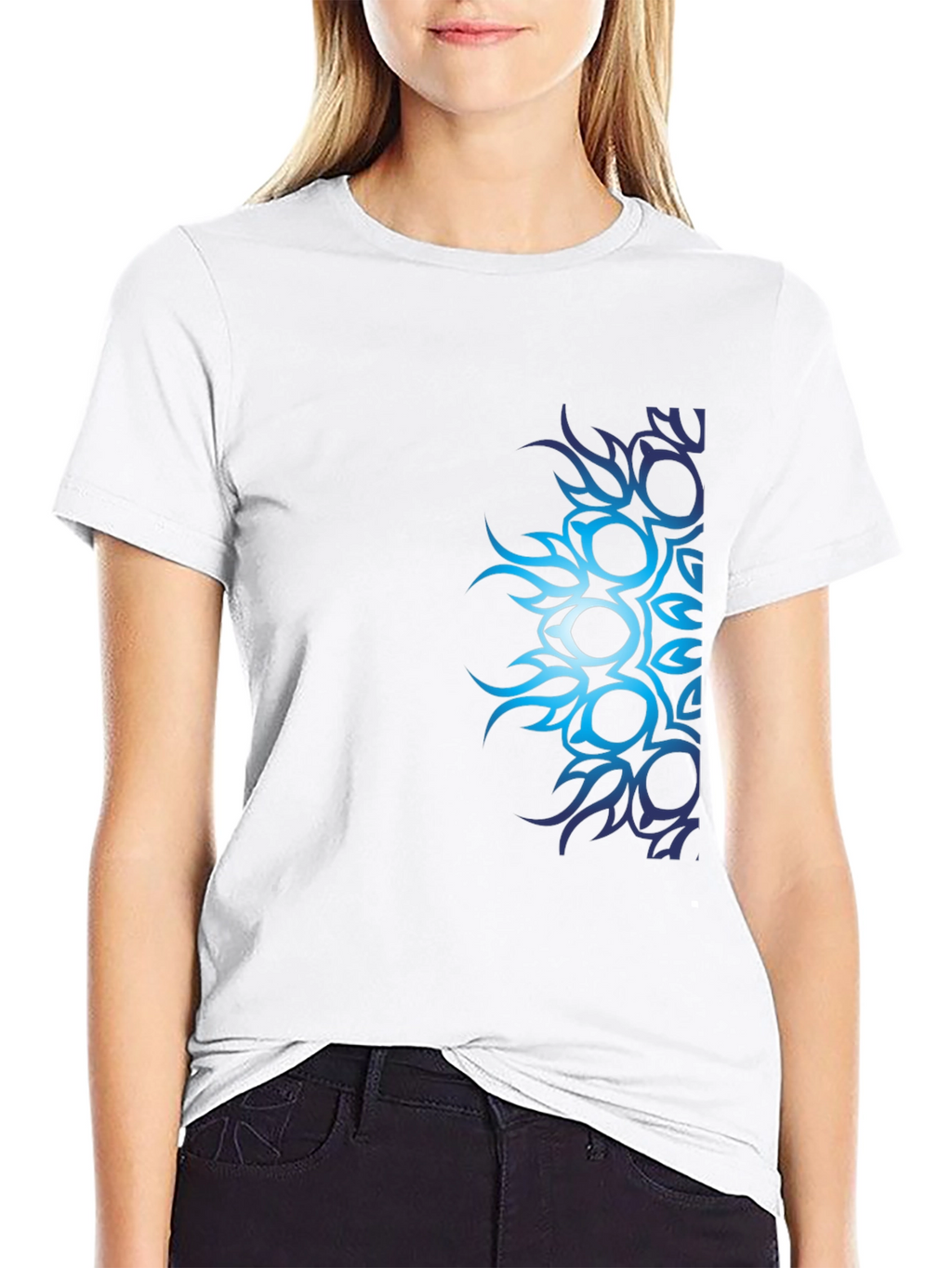 Mens Black T-Shirt with Blue Tribal Design