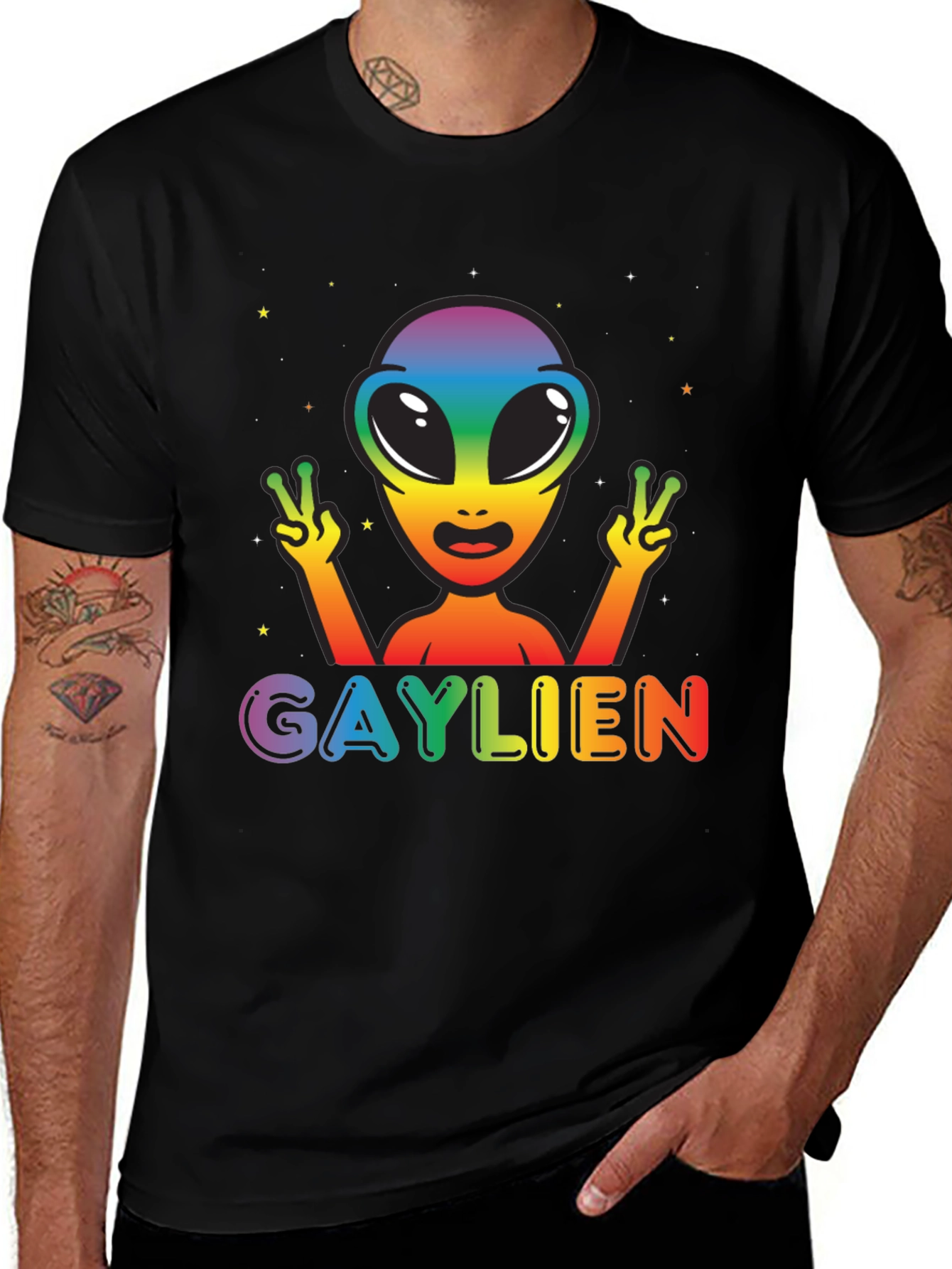 Gaylien Rainbow Alien Graphic T-Shirt