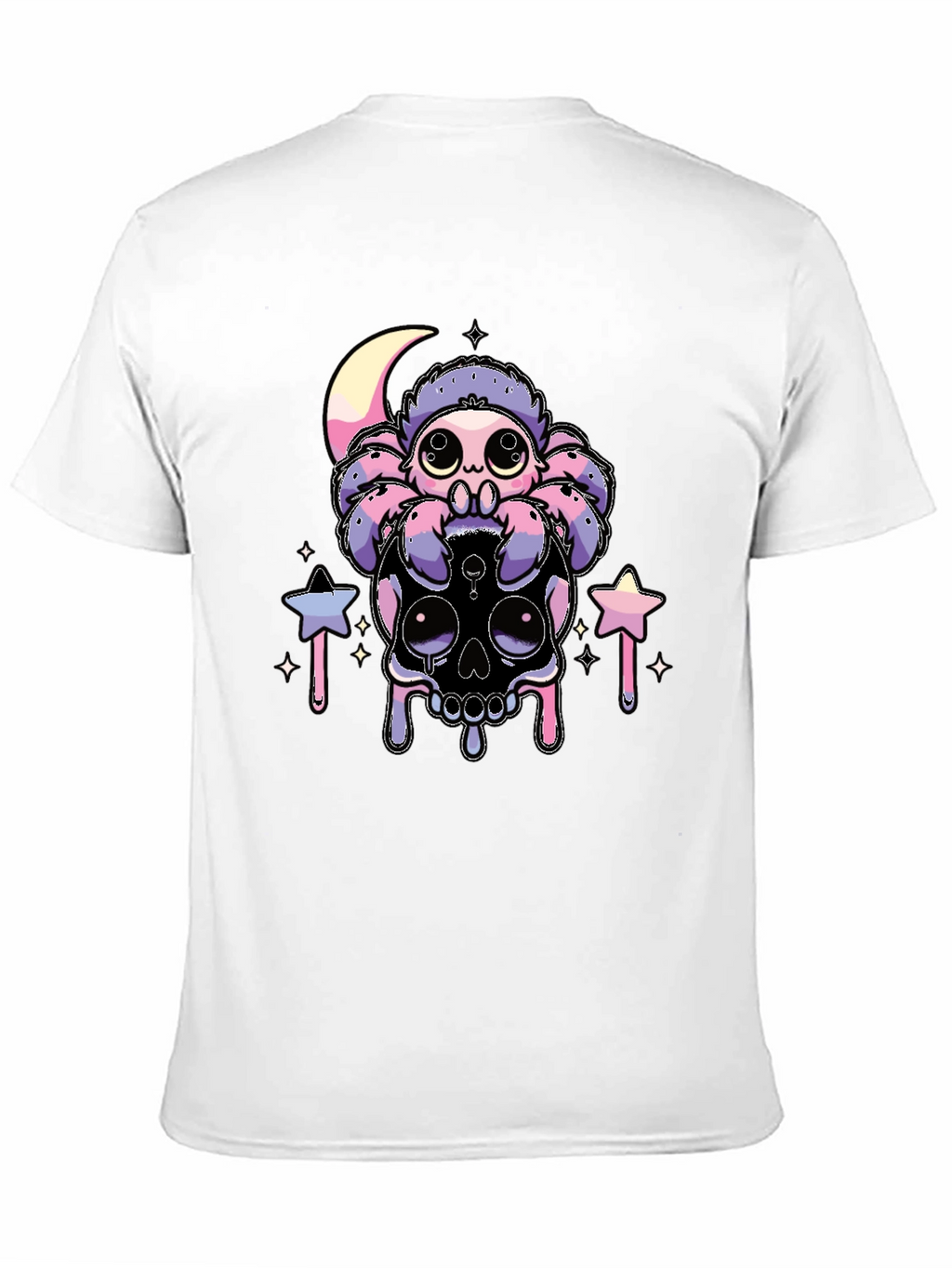 Cute Spider on Skull Graphic T-Shirt - Black