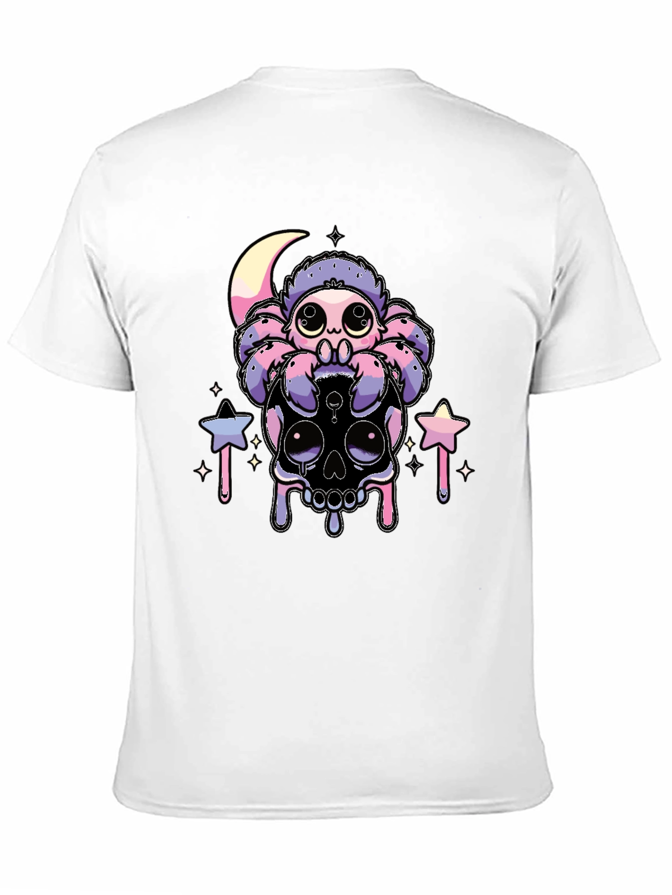 Cute Spider on Skull Graphic T-Shirt - Black