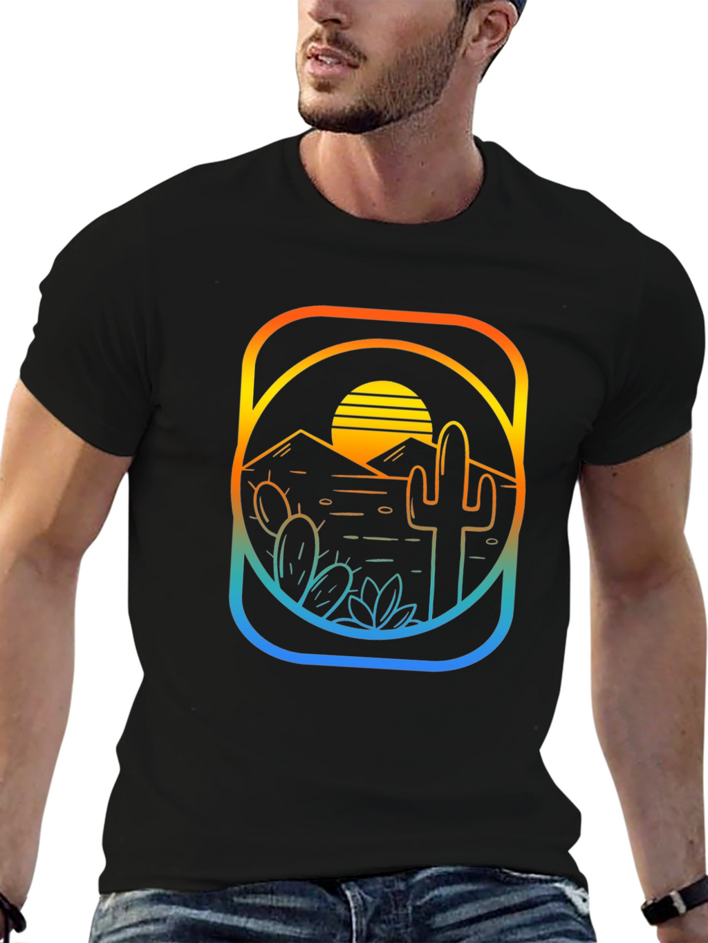 Sunset Cactus Graphic T-Shirt - Desert Vibes