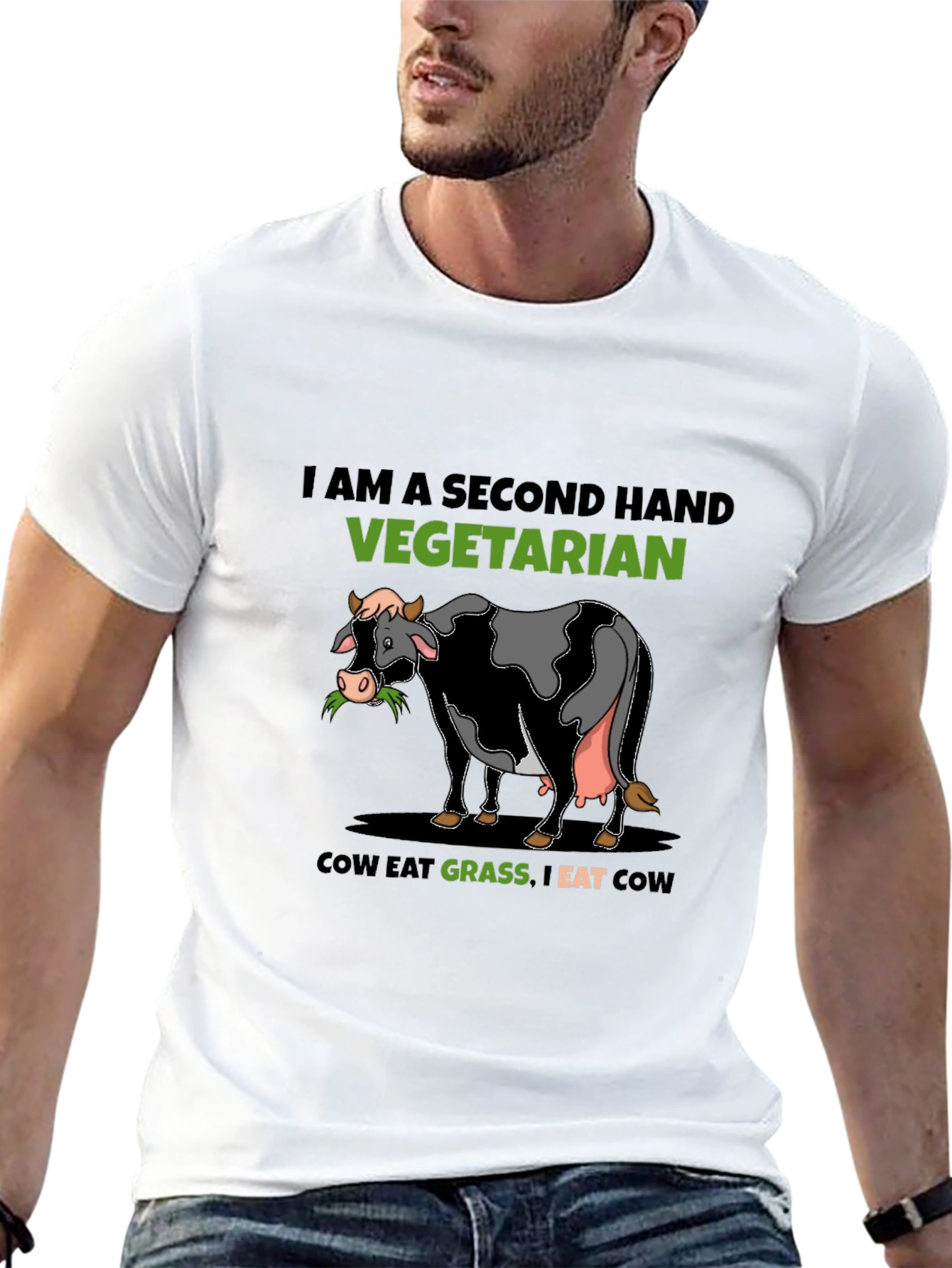 Second-Hand Vegetarian Graphic Tee - Eat Cow