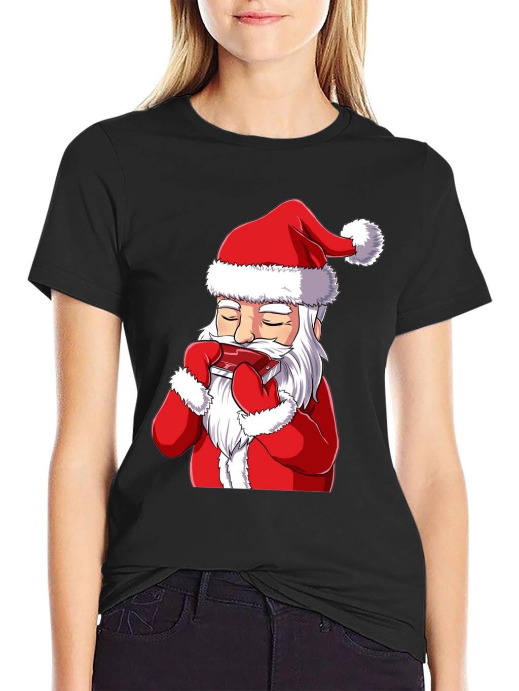 Santa Claus Harmonica Player Graphic T-Shirt