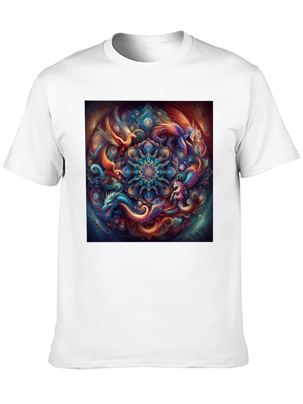 Mystic Phoenix Dragon Mandala Black T-Shirt