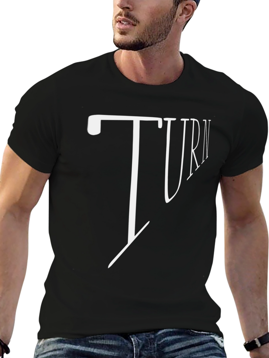 Turn Graphic Print Black T-Shirt