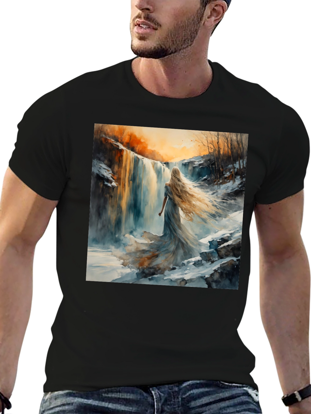 Waterfall Maiden Graphic Tee - Stylish Comfort