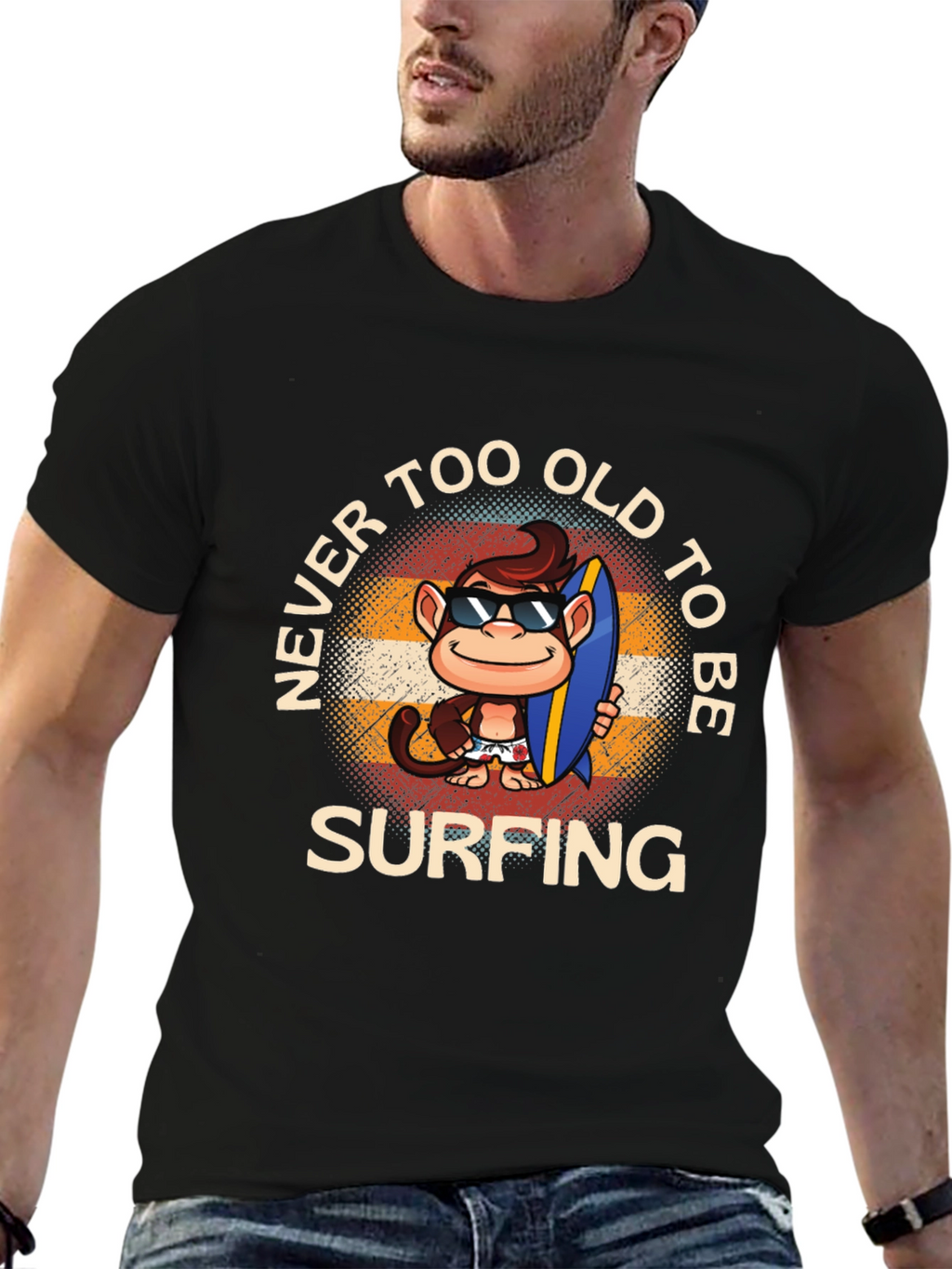 Never Too Old to Surf Monkey T-Shirt