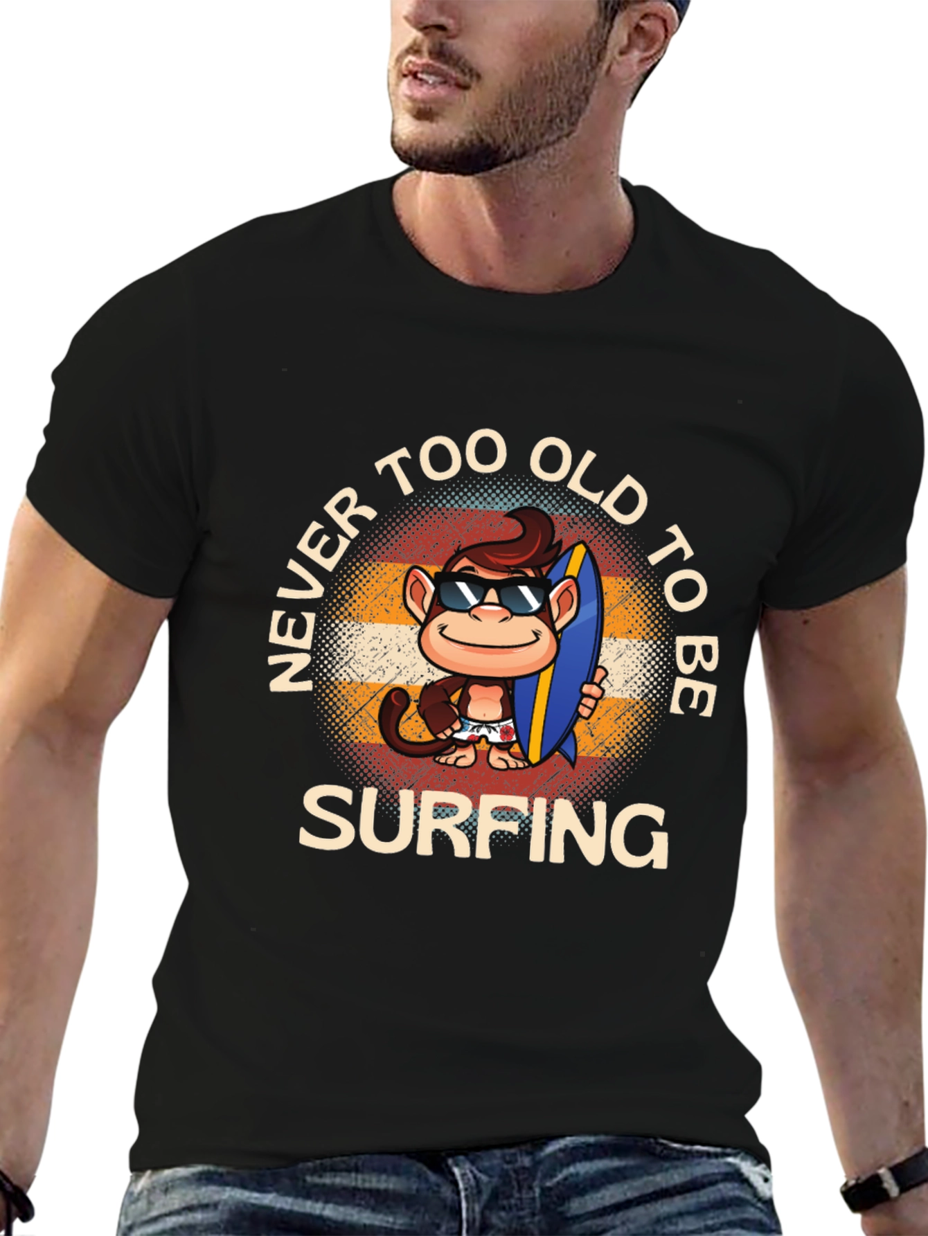 Never Too Old to Surf Monkey T-Shirt