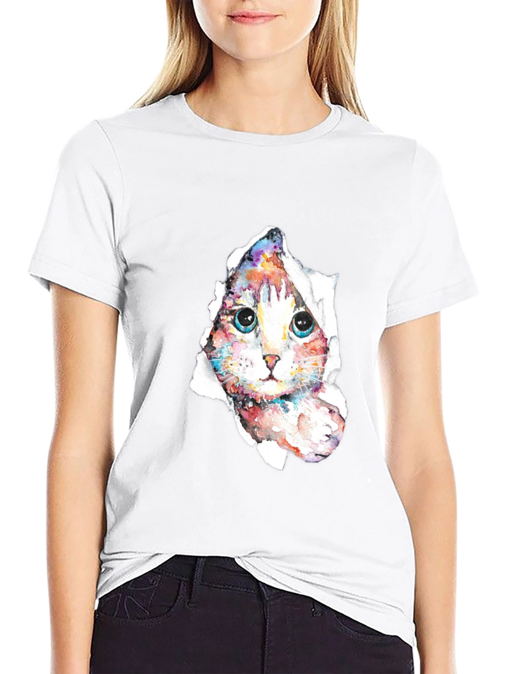 Cat Peeking Through Torn Paper T-Shirt