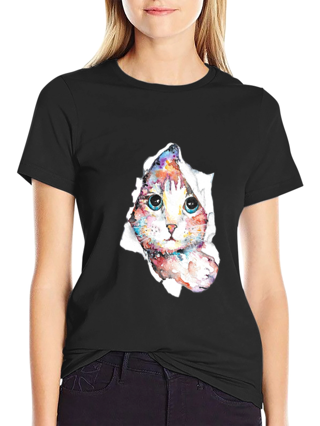 Cat Peeking Through Torn Paper T-Shirt