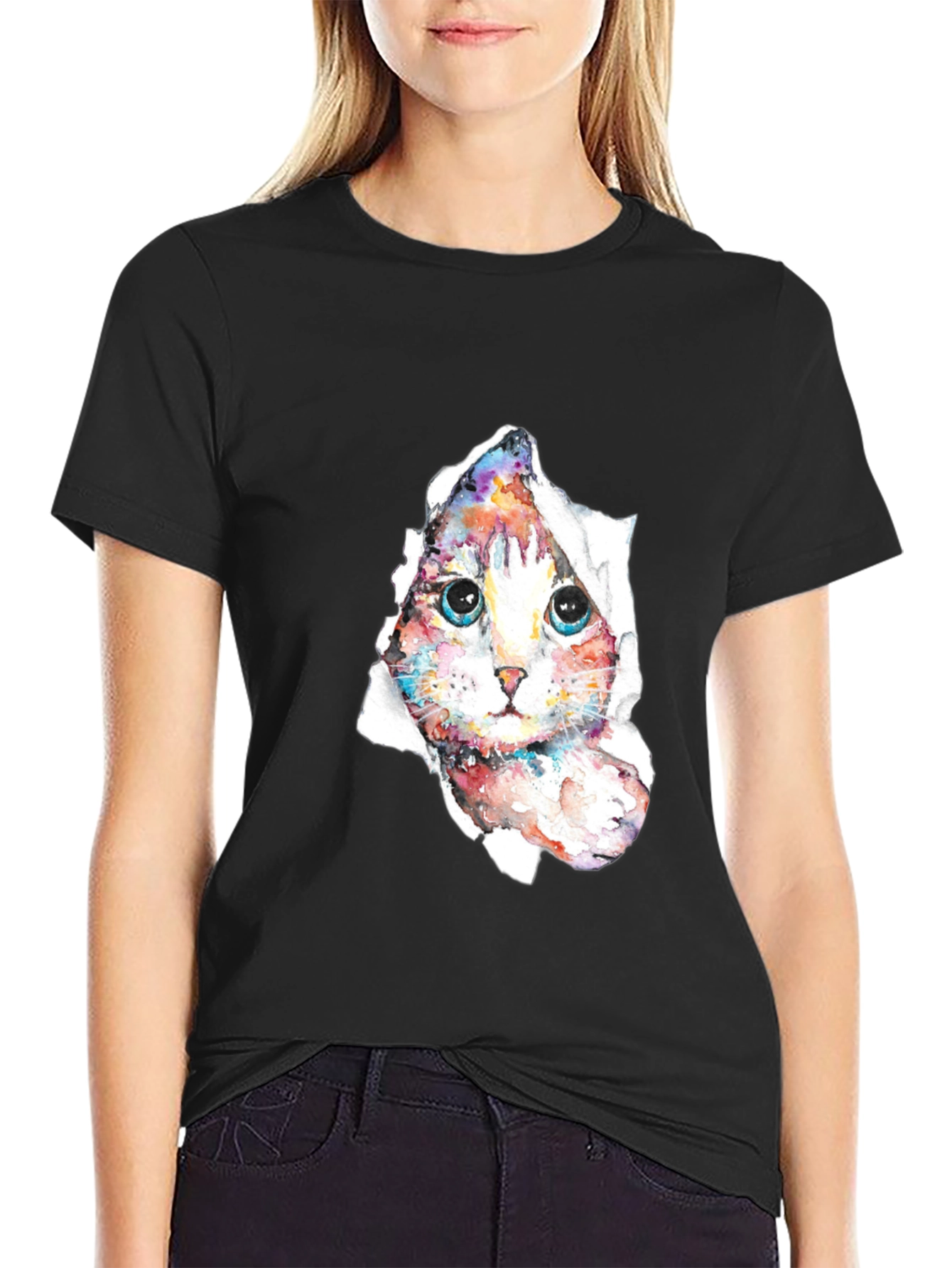 Cat Peeking Through Torn Paper T-Shirt