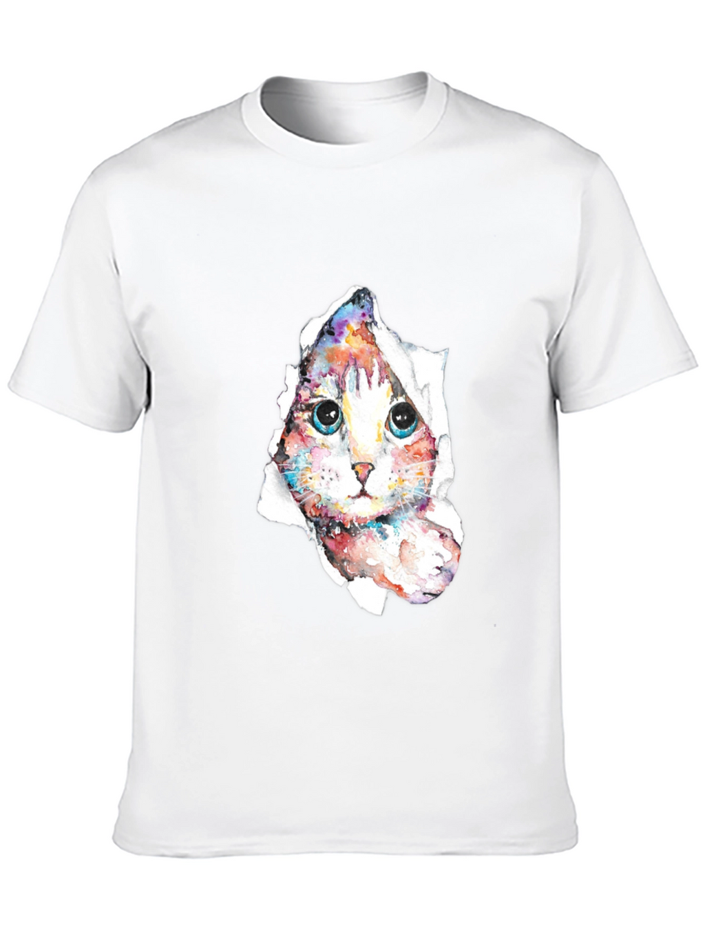 Cat Peeking Through Torn Paper T-Shirt