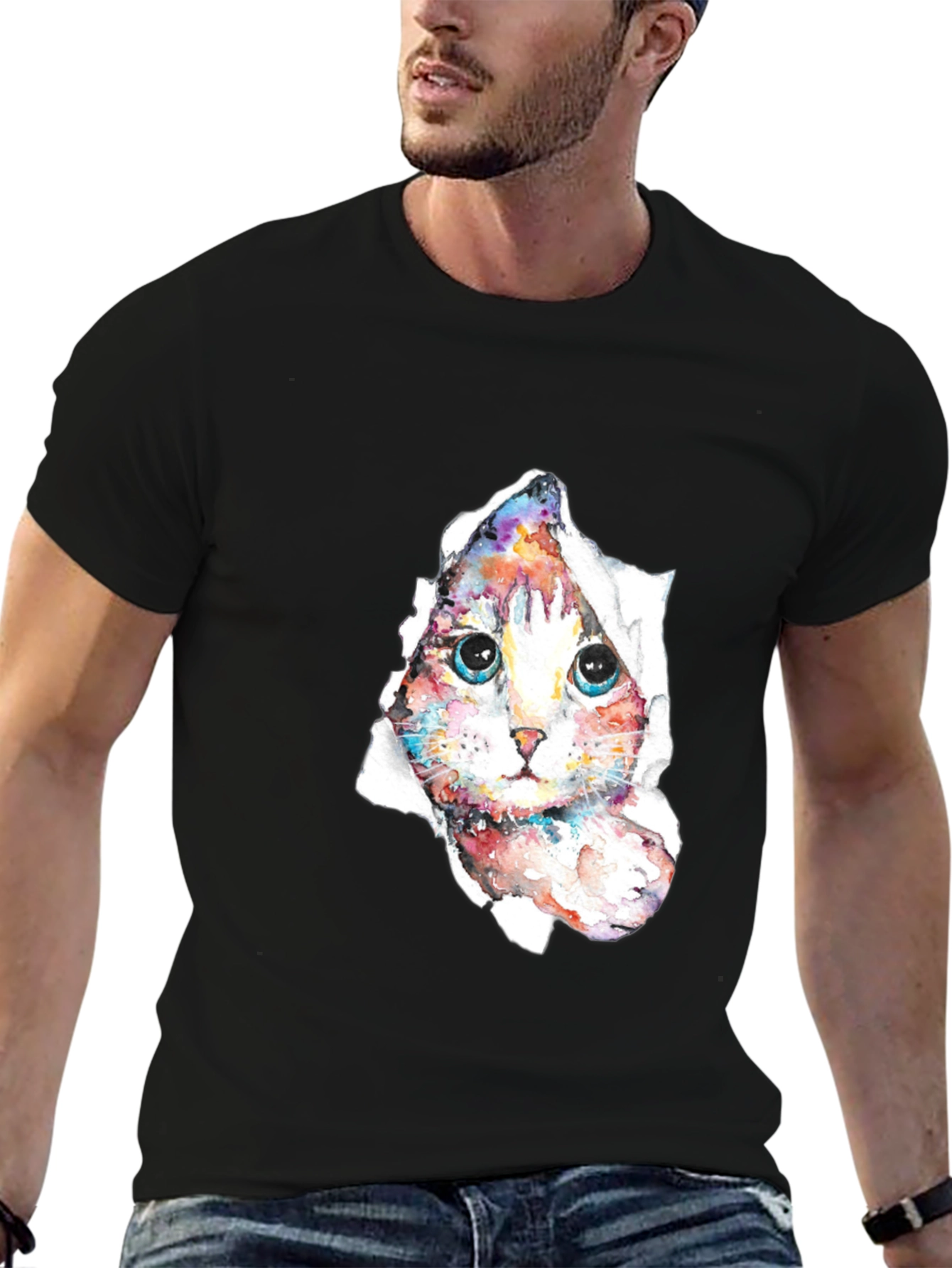 Cat Peeking Through Torn Paper T-Shirt