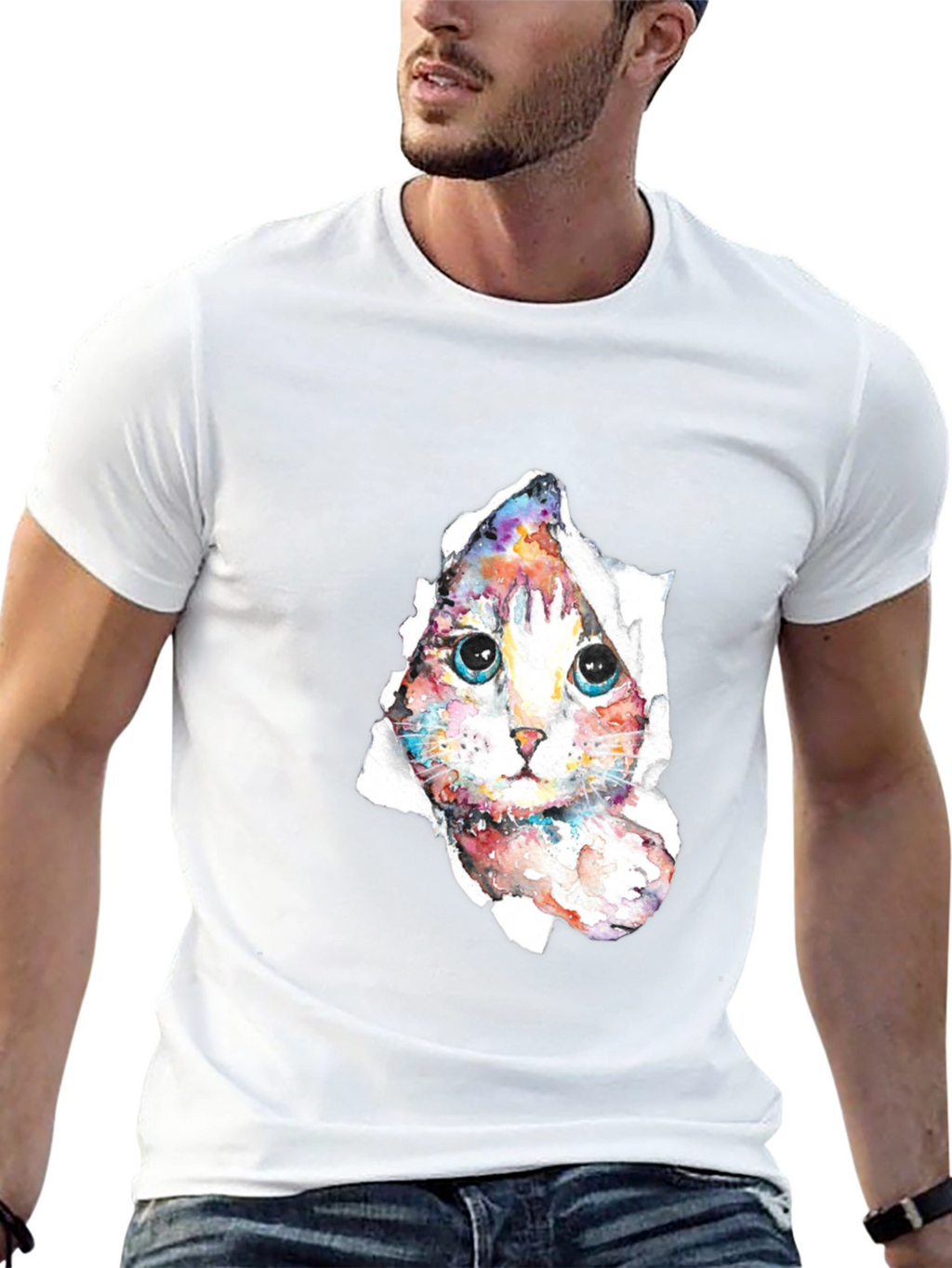 Cat Peeking Through Torn Paper T-Shirt