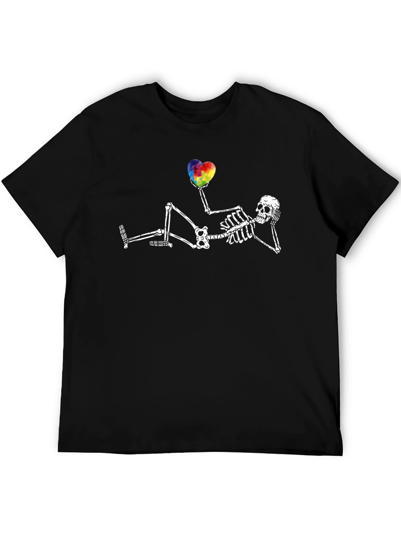 Skeleton Rainbow Heart Graphic T-Shirt
