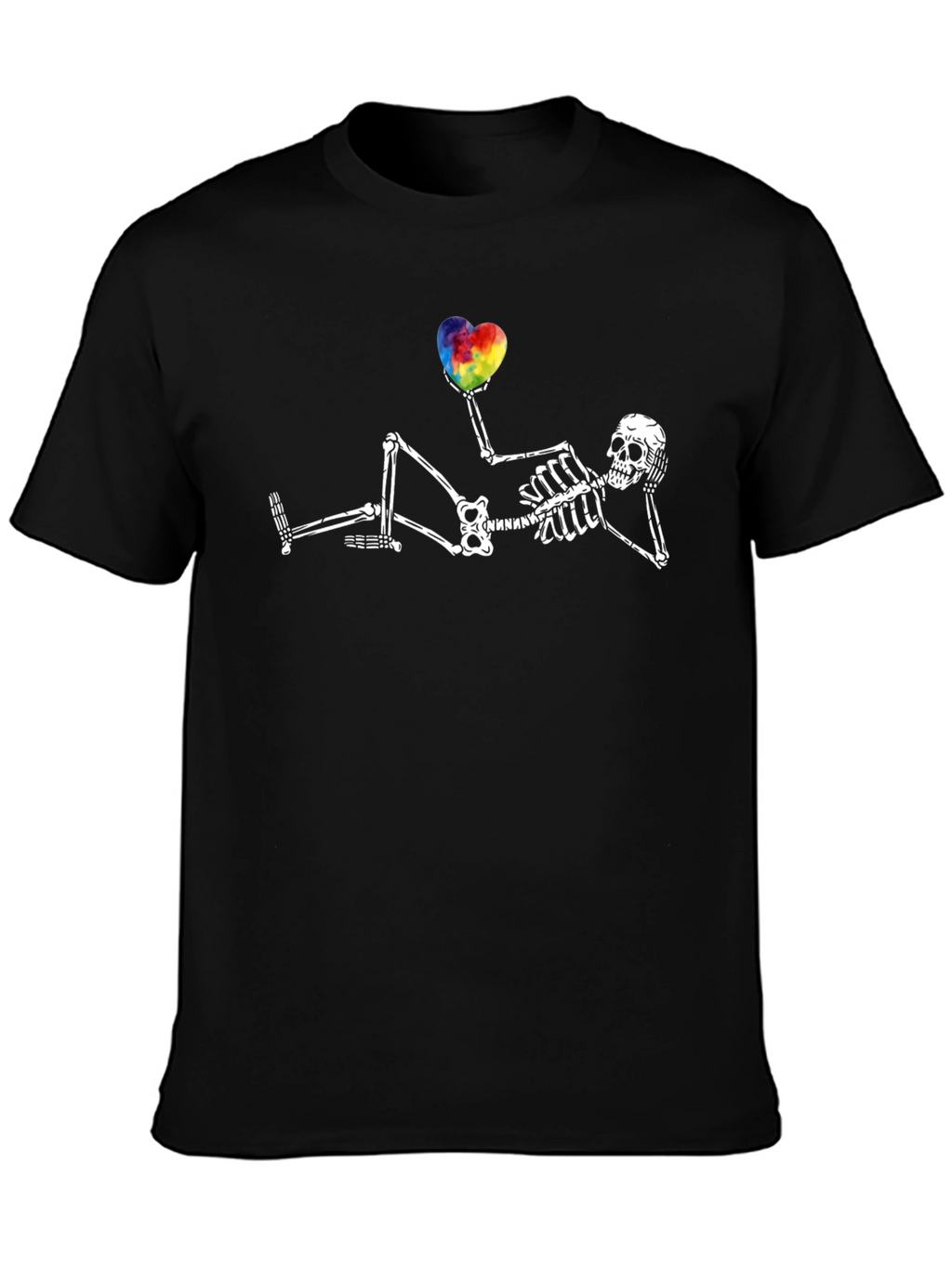 Skeleton Rainbow Heart Graphic T-Shirt