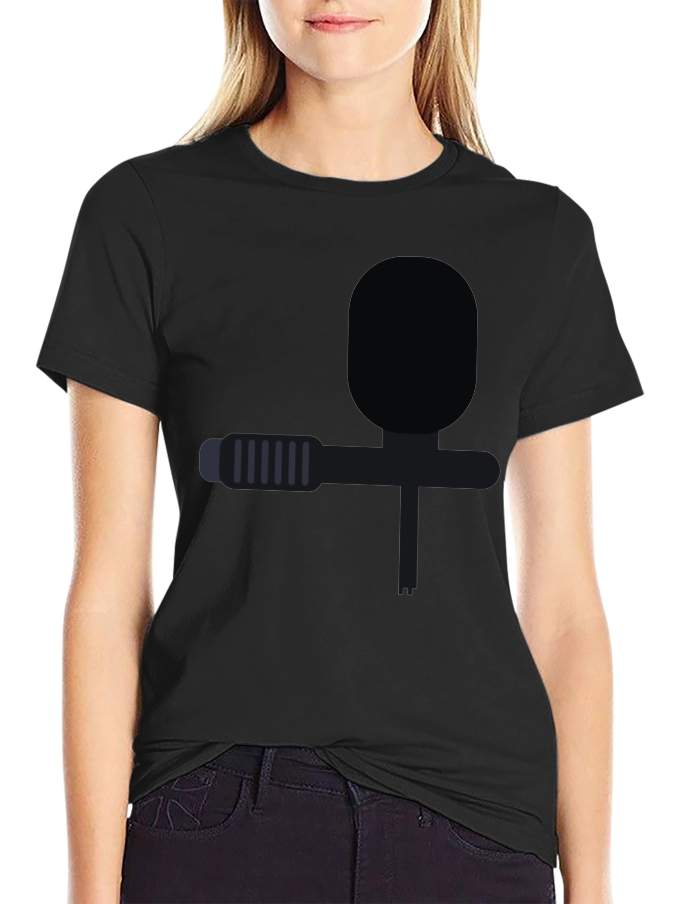 Abstract Microphone Graphic Tee - Stylish Black T-Shirt
