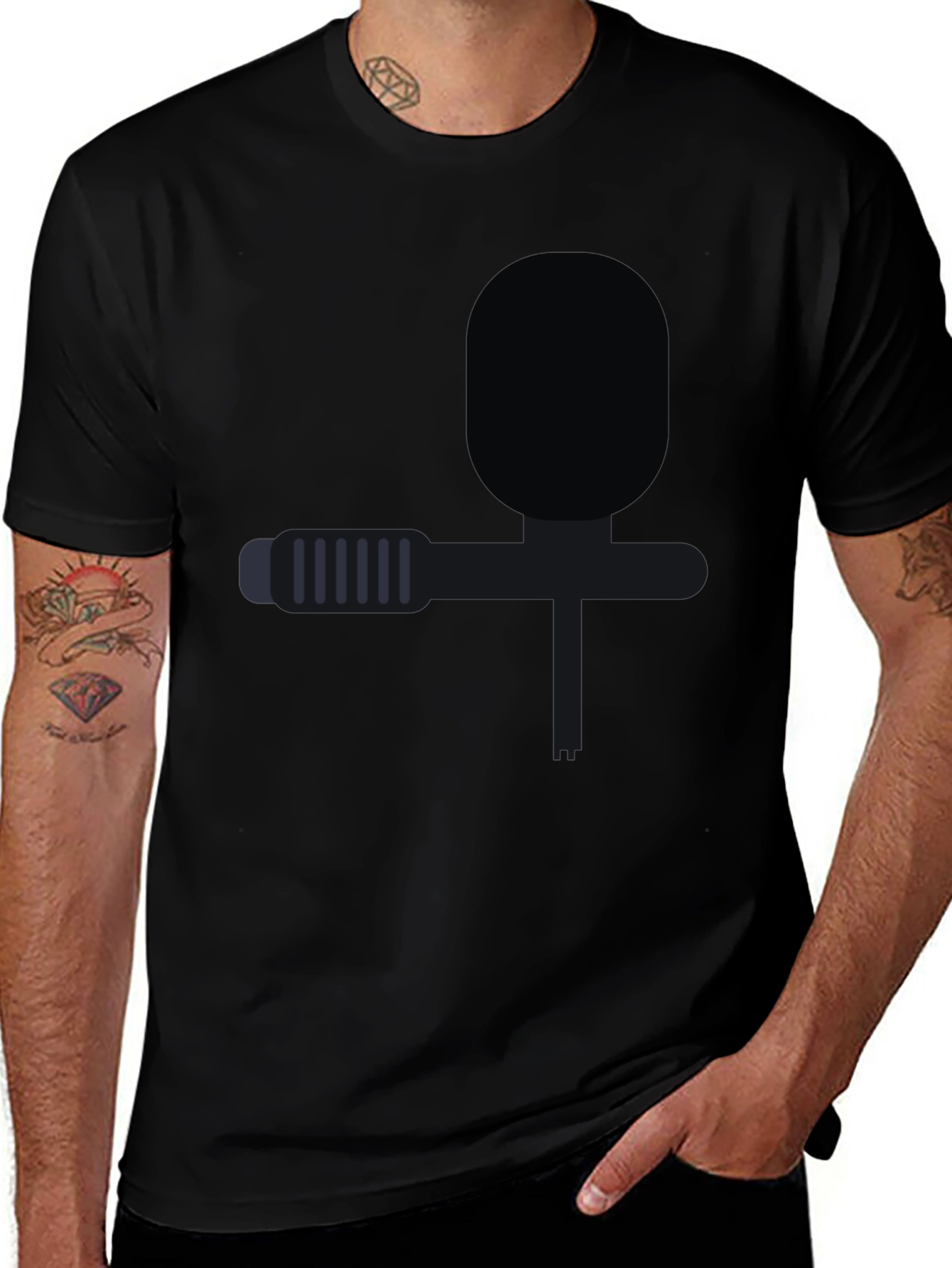 Abstract Microphone Graphic Tee - Stylish Black T-Shirt