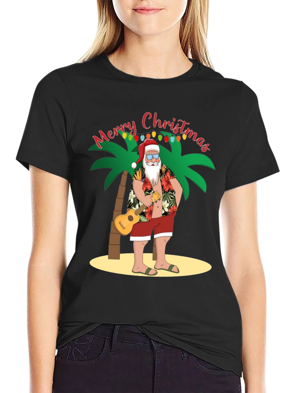 Tropical Santa Christmas Graphic Tee