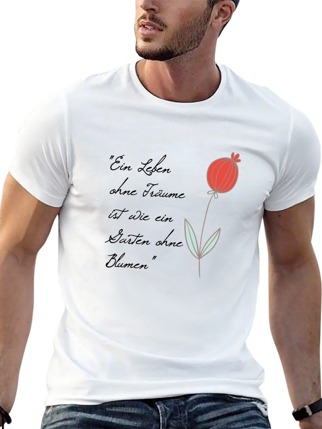 Graphic Tee with Flower and Quote