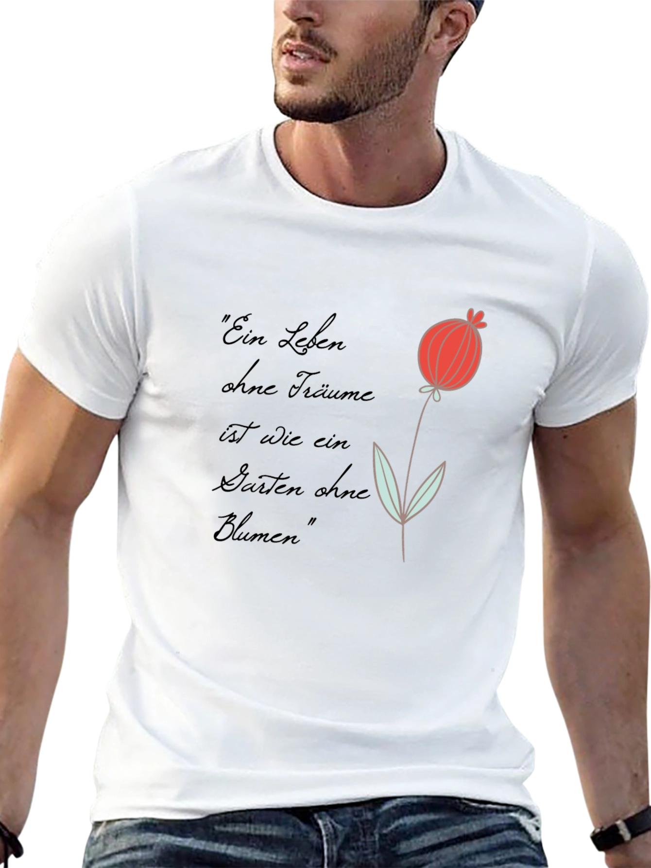 Graphic Tee with Flower and Quote