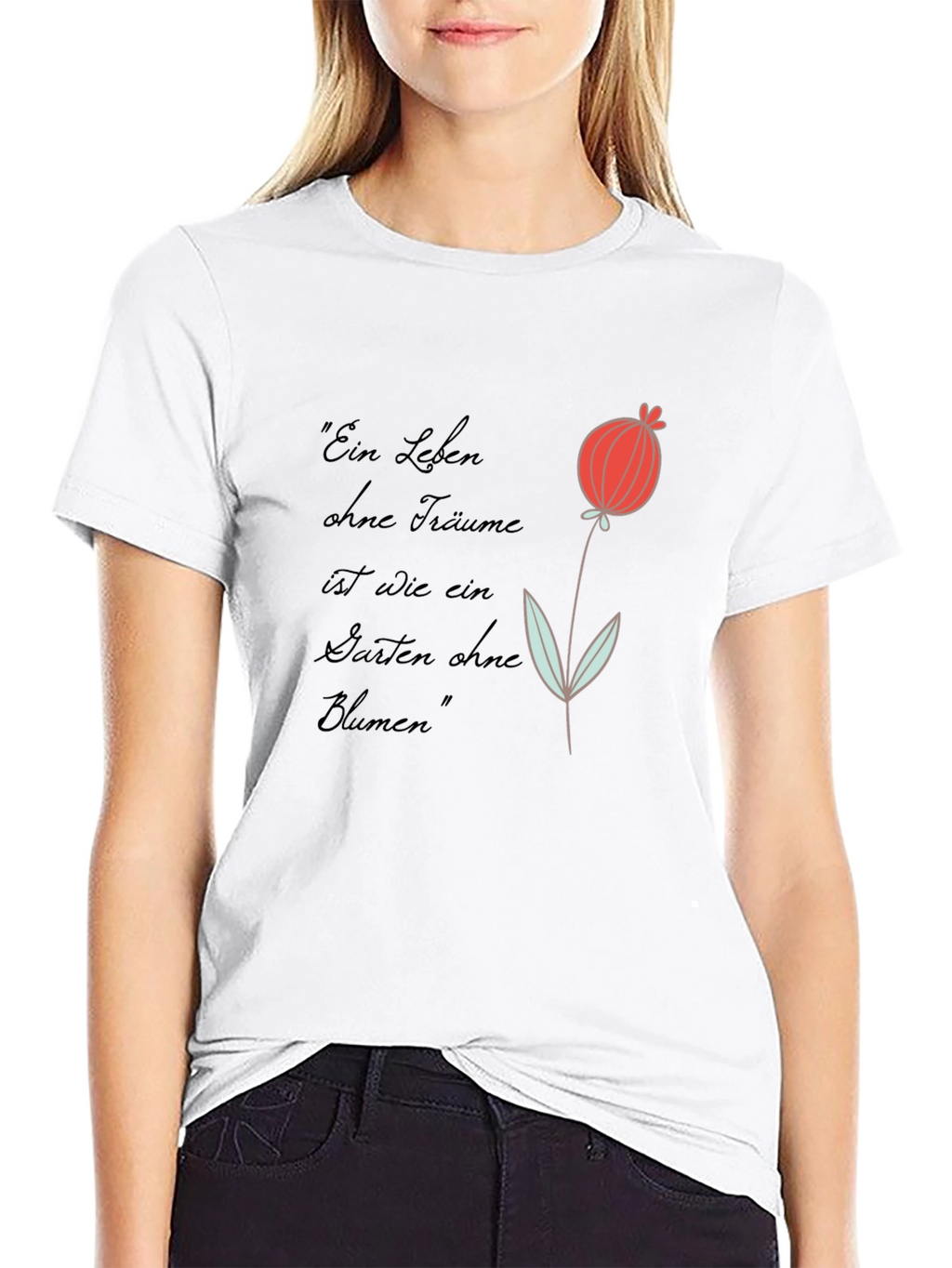 Graphic Tee with Flower and Quote