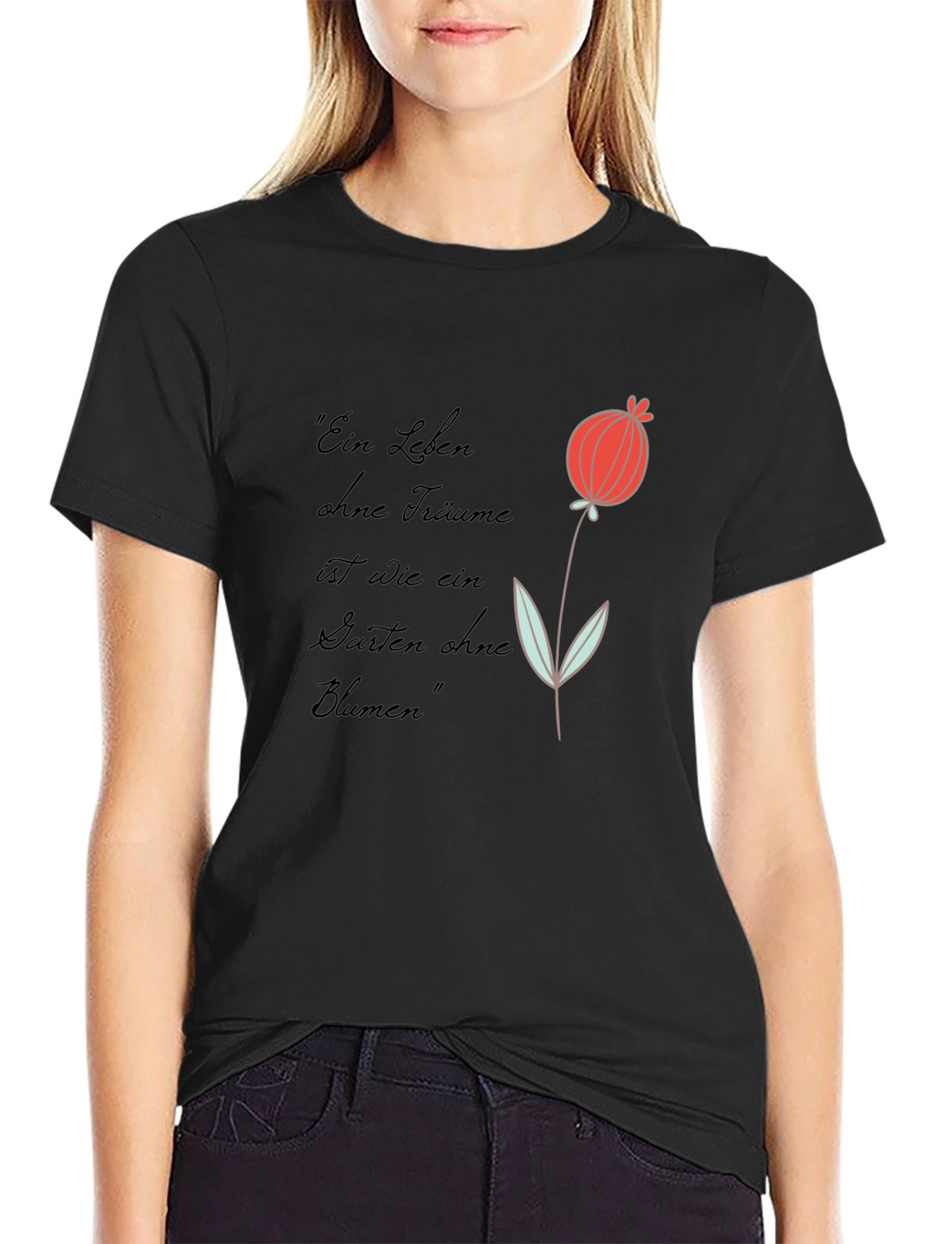 Graphic Tee with Flower and Quote