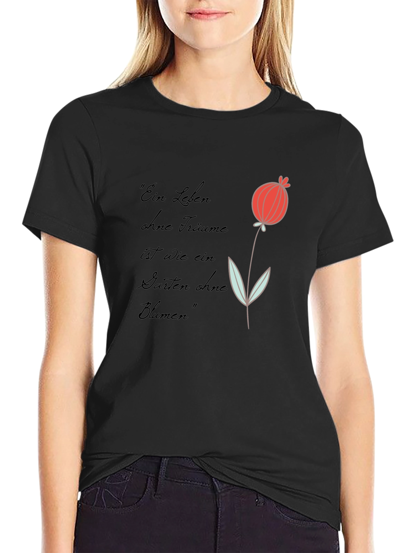 Graphic Tee with Flower and Quote