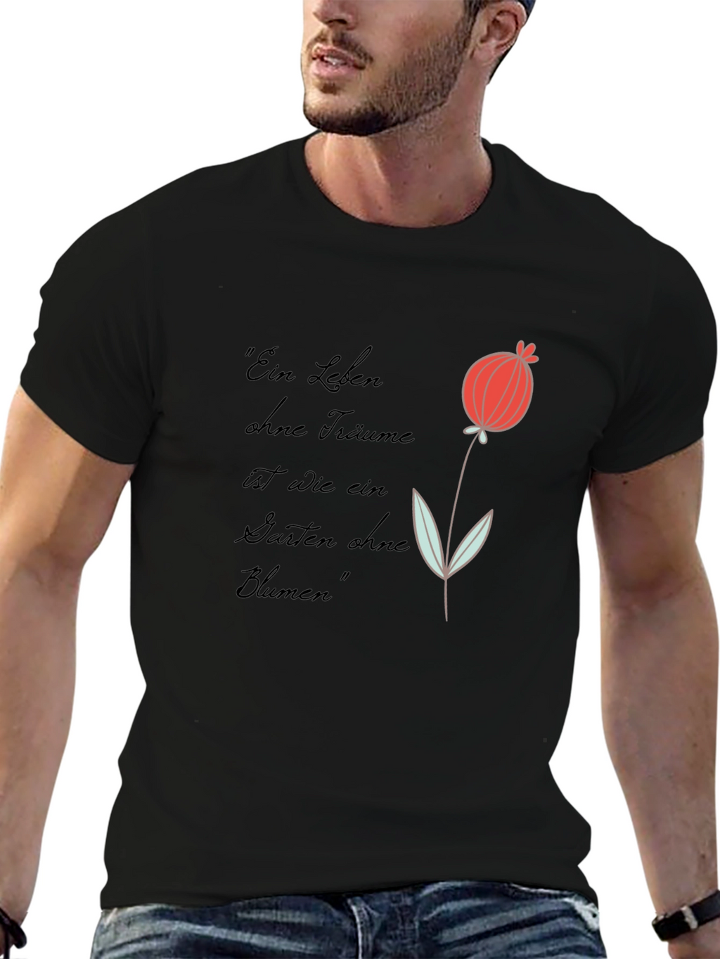 Graphic Tee with Flower and Quote