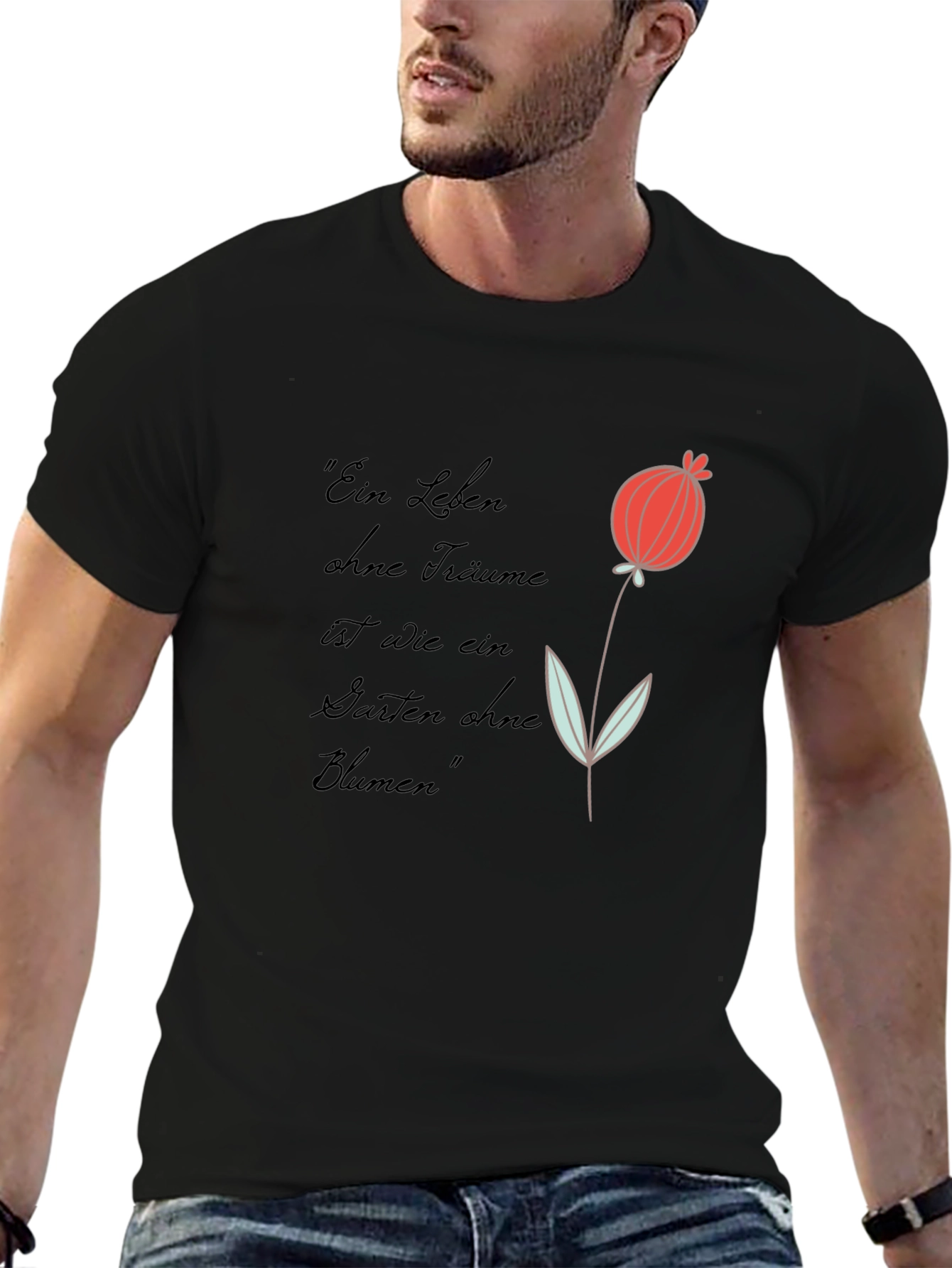 Graphic Tee with Flower and Quote