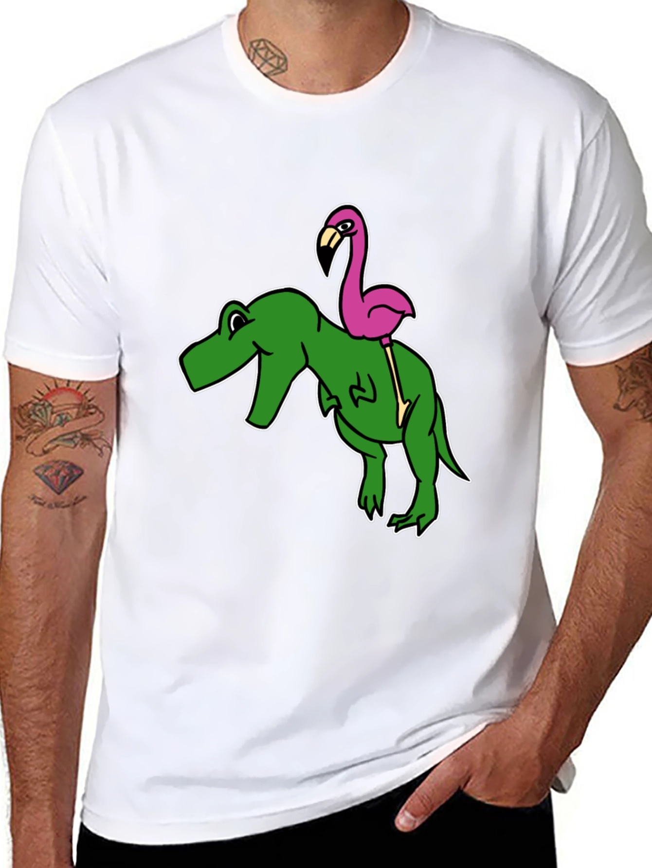Dino Flamingo T-Shirt - Funny Graphic Tee