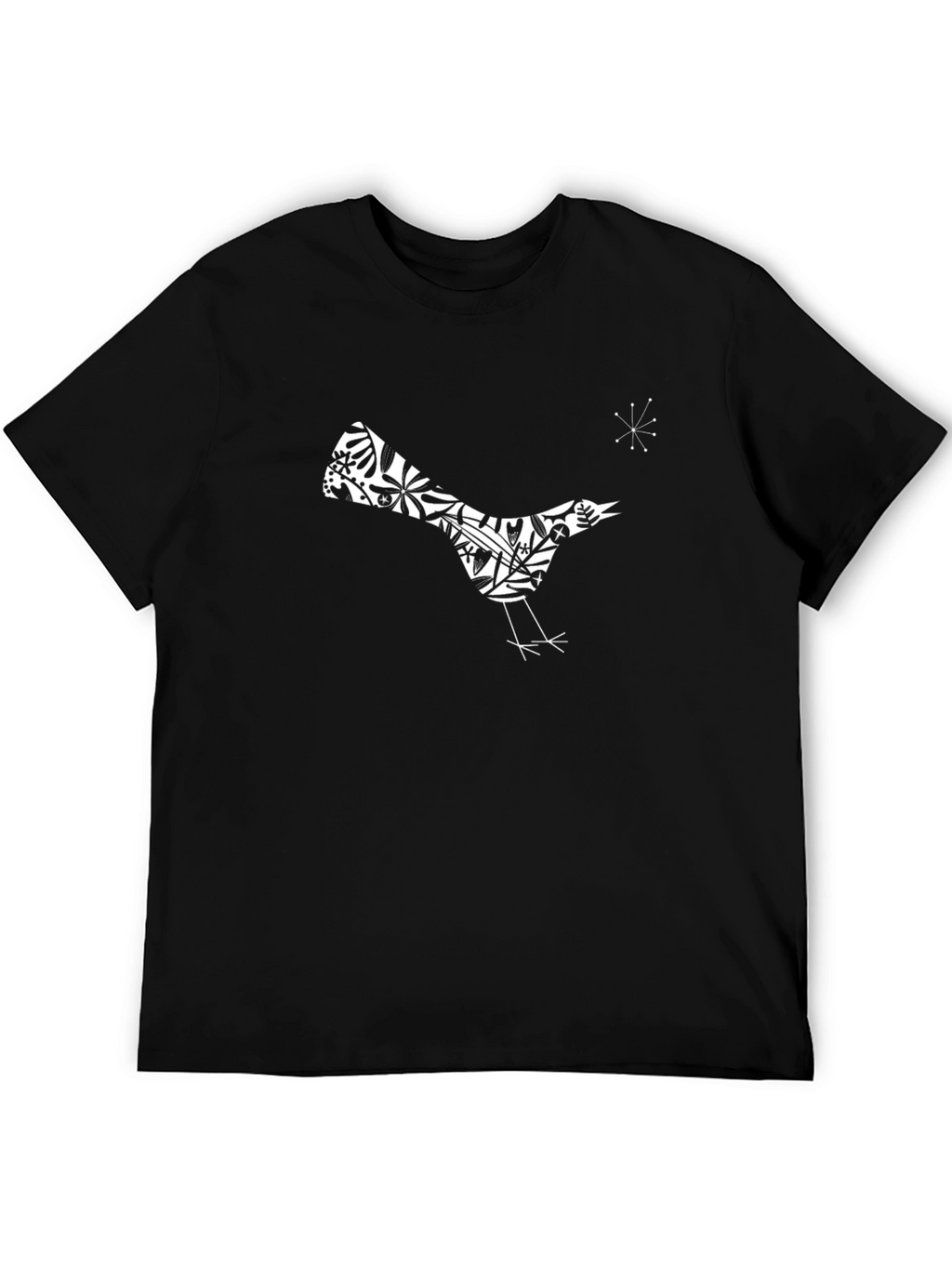 Abstract Bird Print Black T-Shirt
