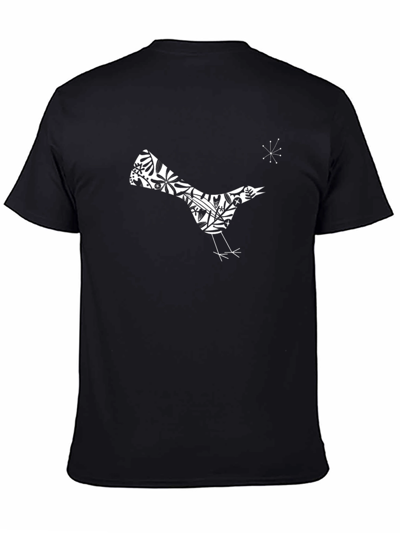 Abstract Bird Print Black T-Shirt