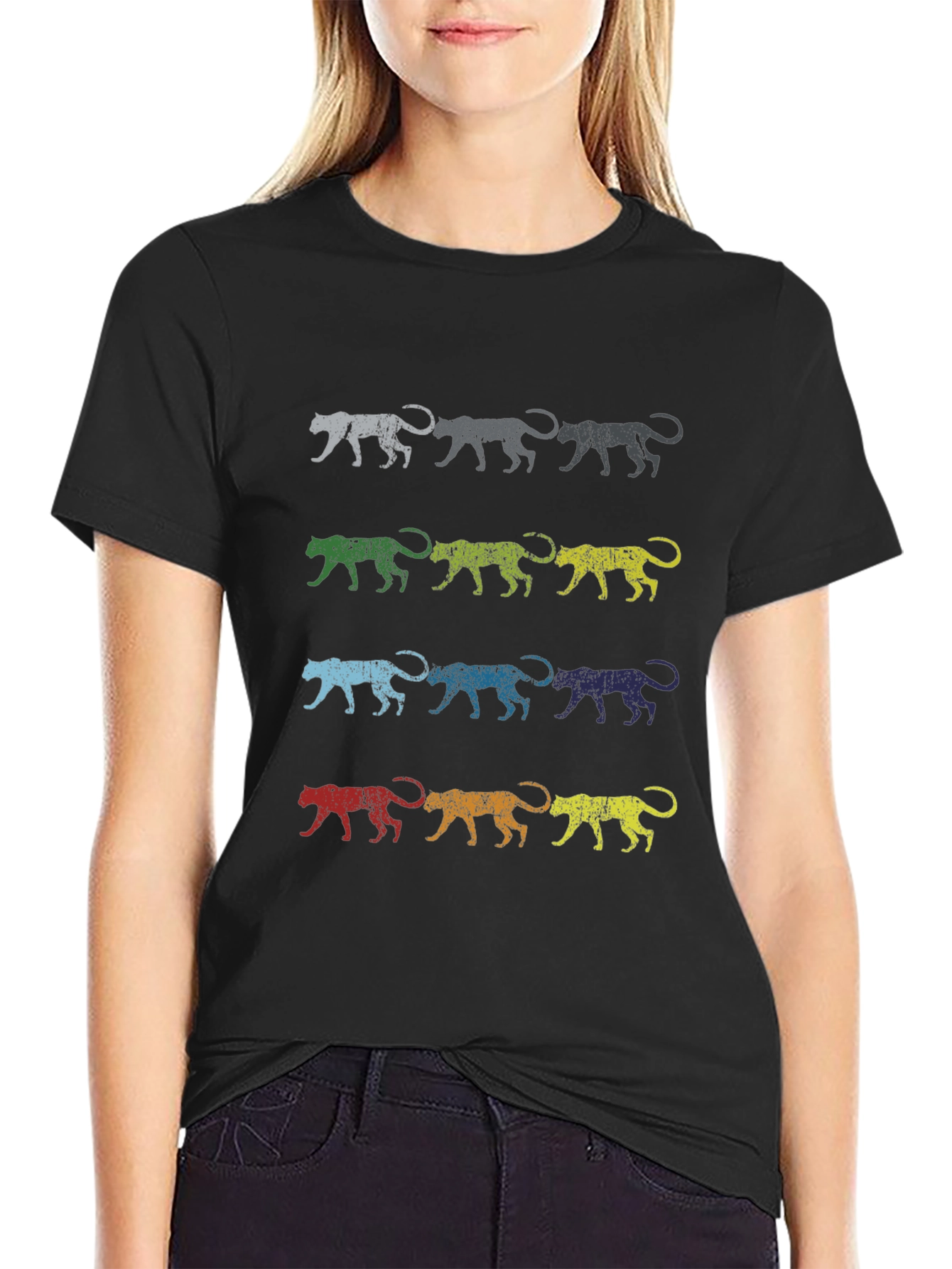 Retro Jaguar Print Graphic Tee - Black