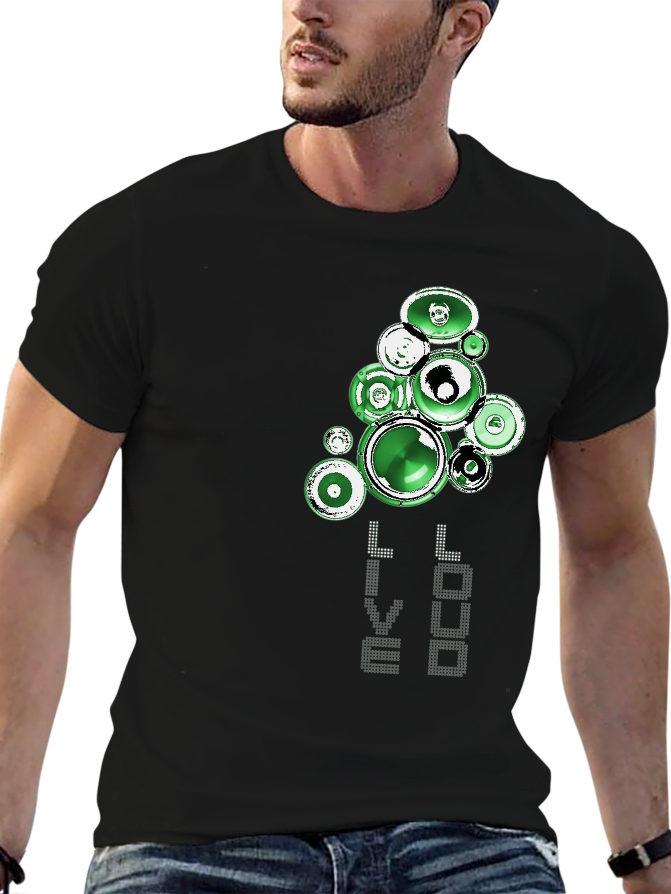 Green Speaker Graphic Black T-Shirt