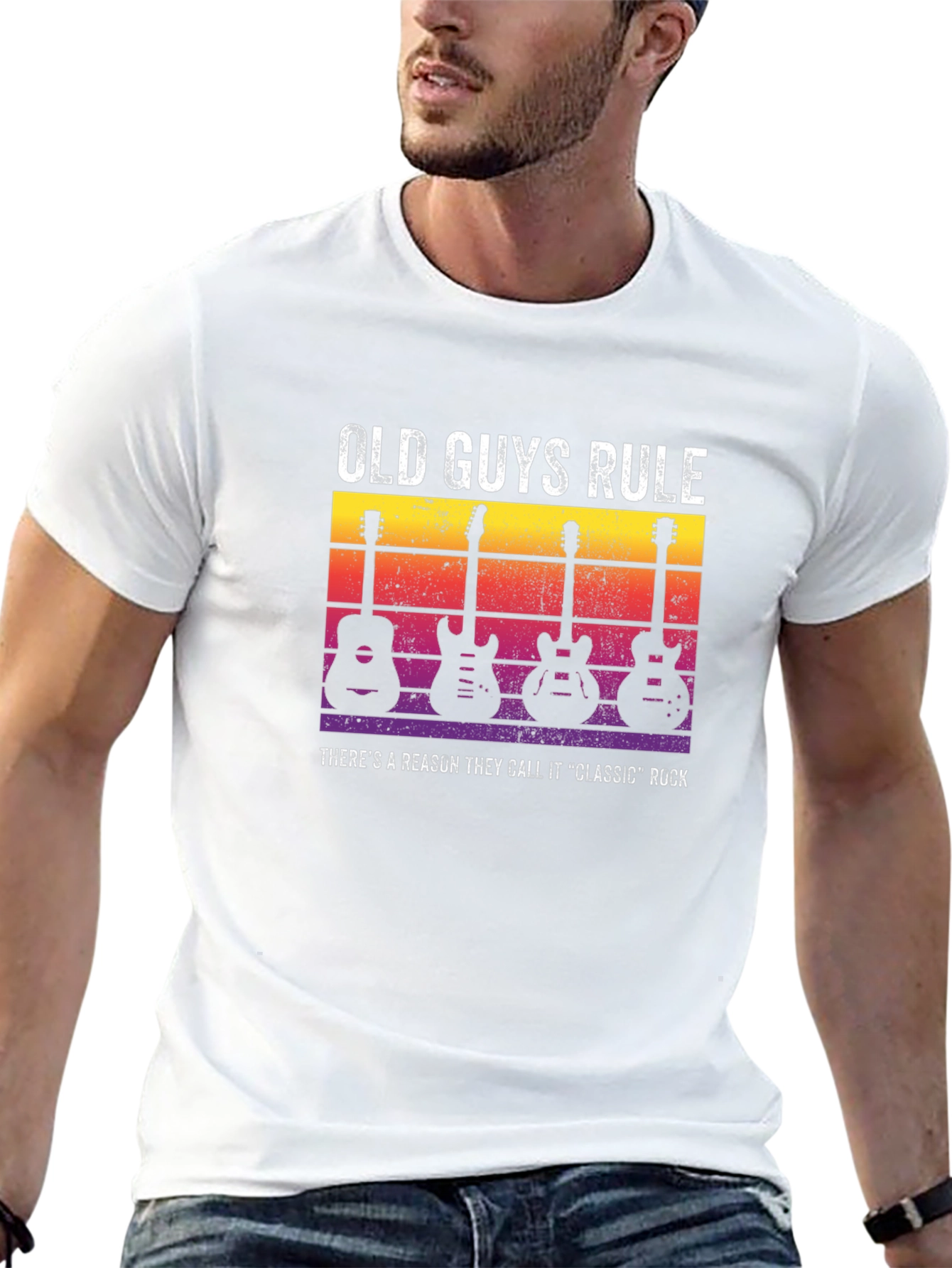 Old Guys Rule Classic Rock Guitar Graphic T-Shirt