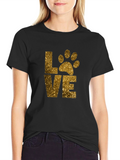 Love Paw Print Glitter Graphic T-Shirt