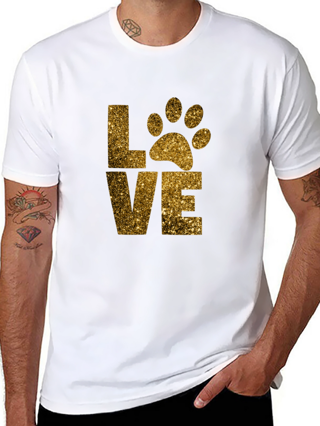 Love Paw Print Glitter Graphic T-Shirt